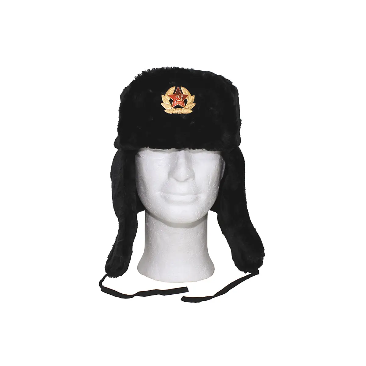 Russische Fellmütze mit Abzeichen schwarz