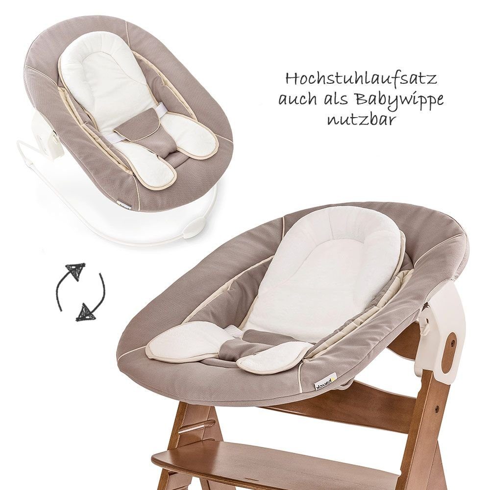 Hauck Hochstuhl Alpha Plus Walnut - Newborn Set (Set, 4 St), Holz Babystuhl ab Geburt inkl. Aufsatz für Neugeborene & Sitzauflage