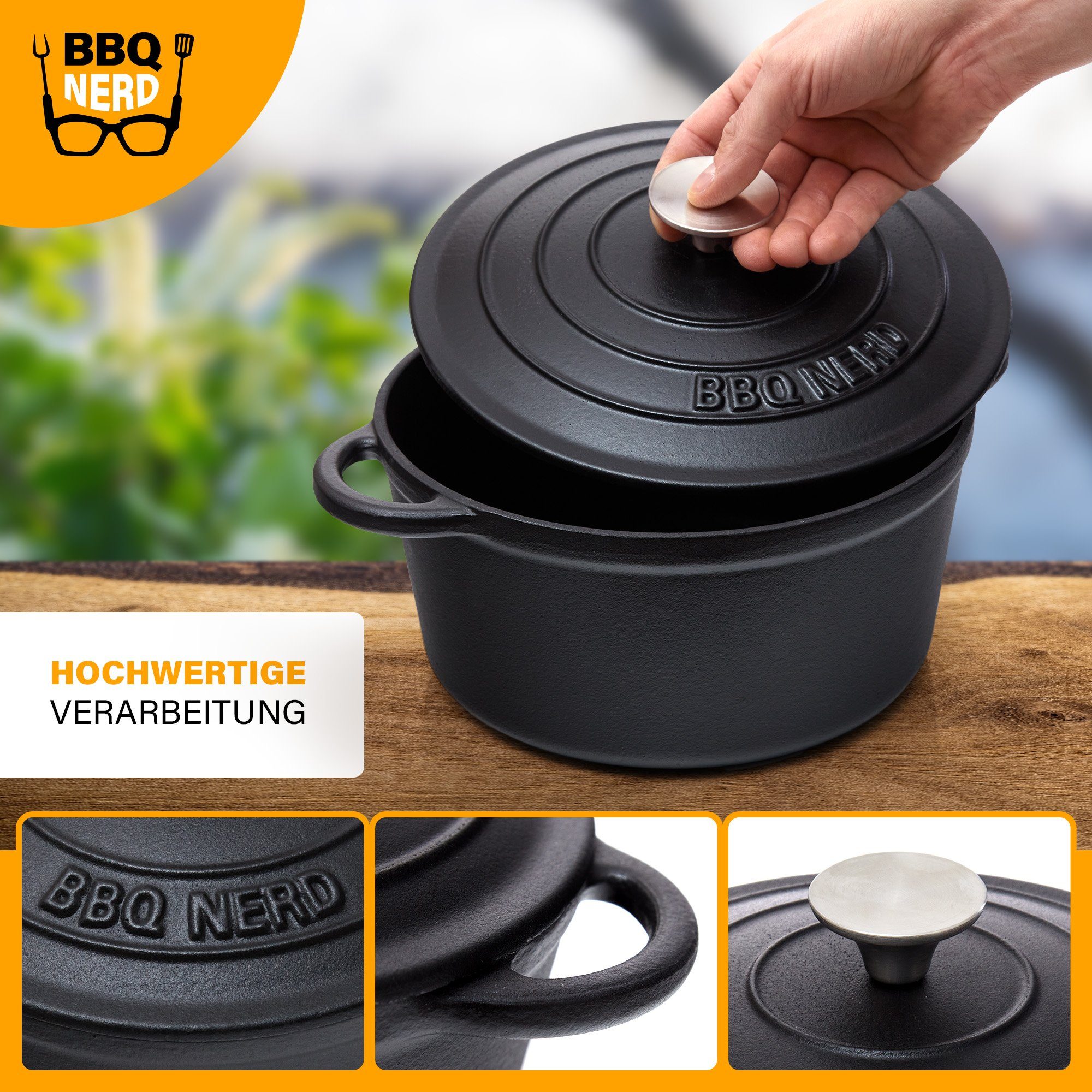 BBQ Nerd Bräter, Gusseisen, Bräter Deckel Bratentopf Kochtopf Gusseisentopf