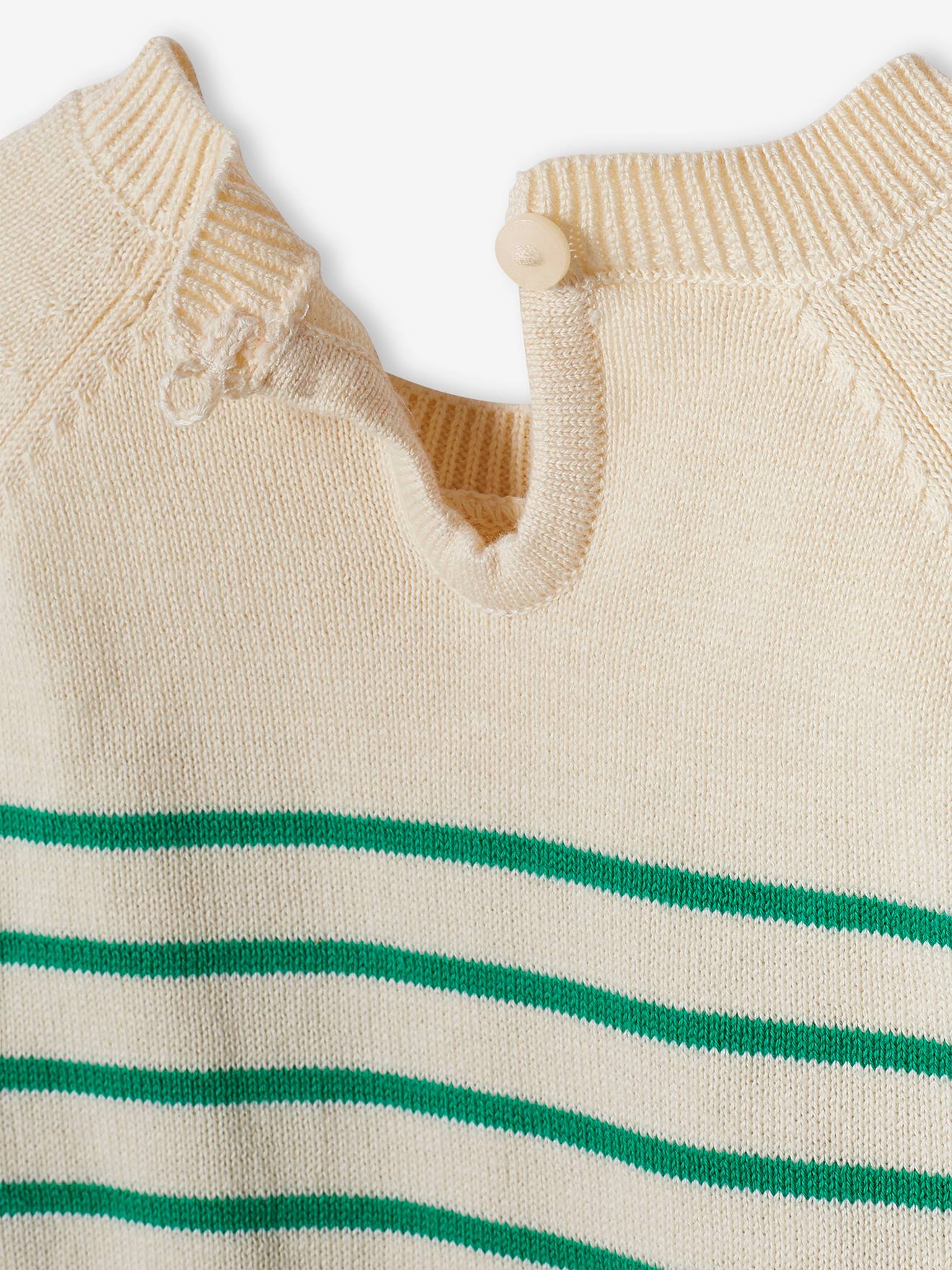Pull marinière brodé bébé écru