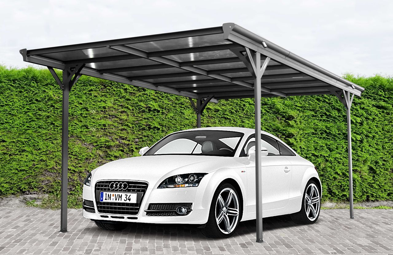 Powertec Garden Design Carport, Autoüberdachung Garage Unterstand - Anthrazit ca. 503 x 305 x 232/217cm