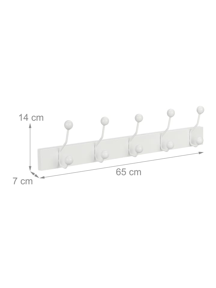 relaxdays Garderobenleiste in Weiß - (B)65 x (H)14 x (T)7 cm günstig kaufen onesize