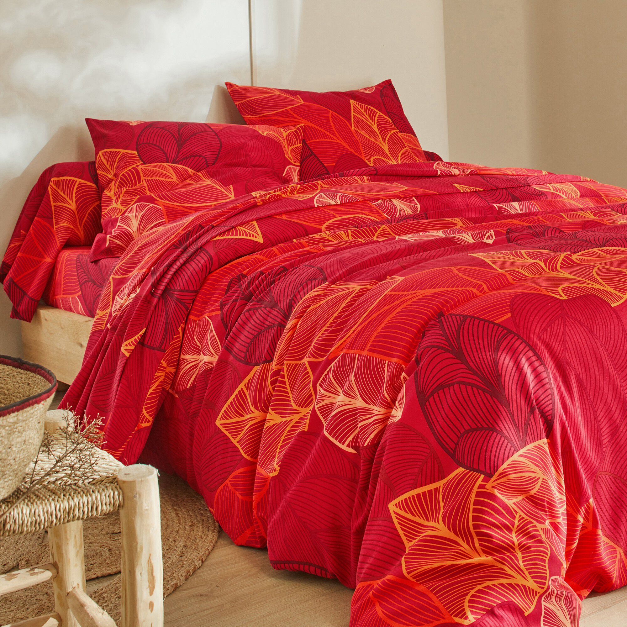 Linge de lit Elsa en polycoton à motifs feuilles