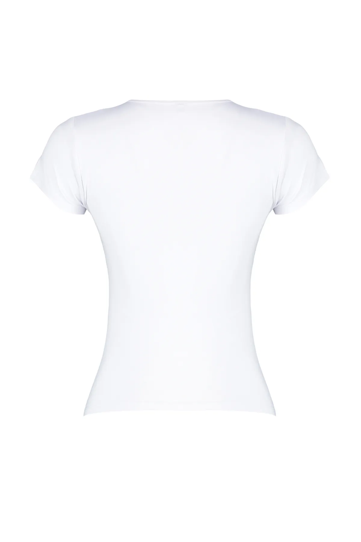 Trendyol Collection  Weißes flexibles Polyamid - Kurzarm-T-Shirt mit Rundhalsausschnitt TWOSS24TS00238