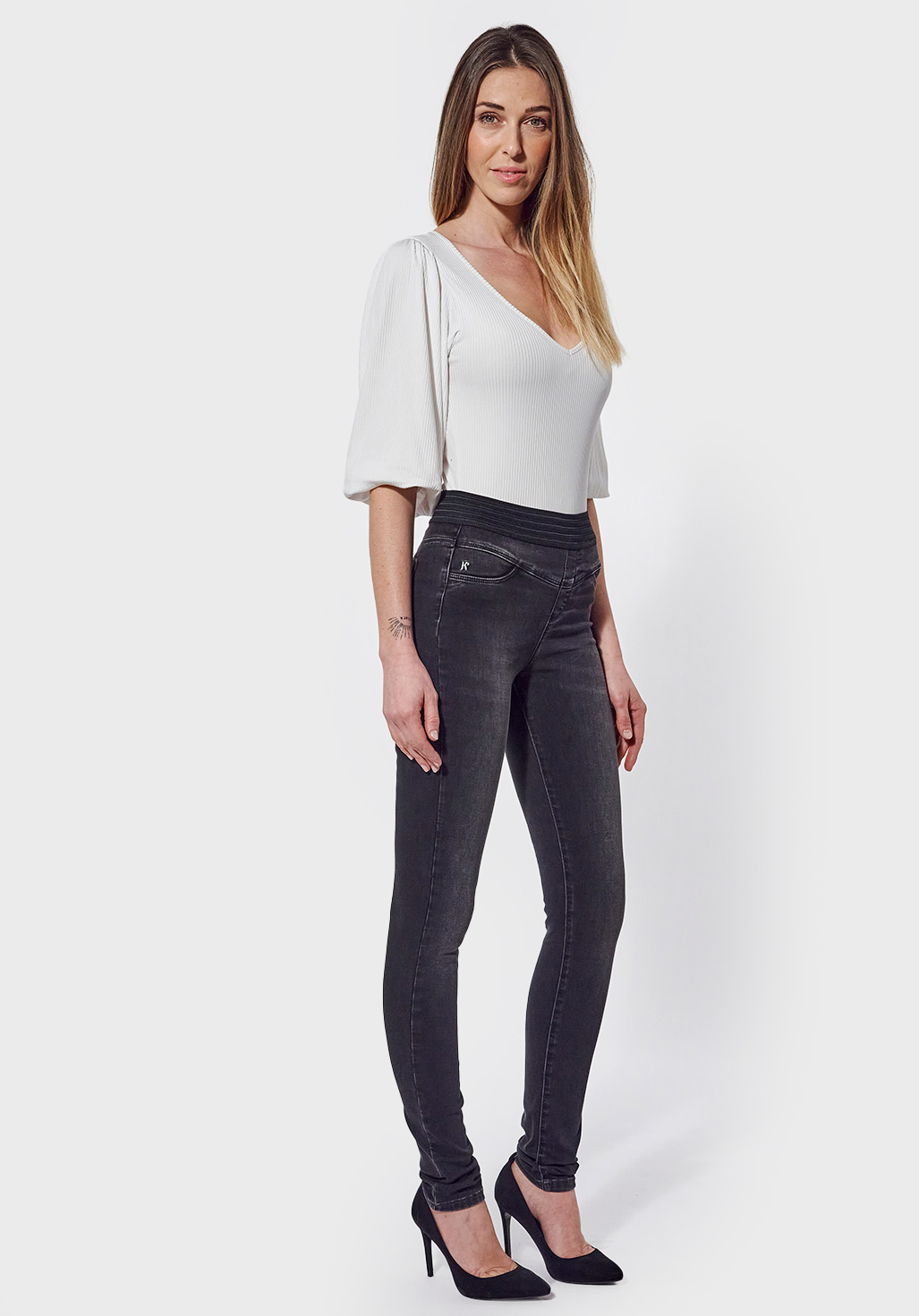 SABLE  Jegging noir Femme effet délavé