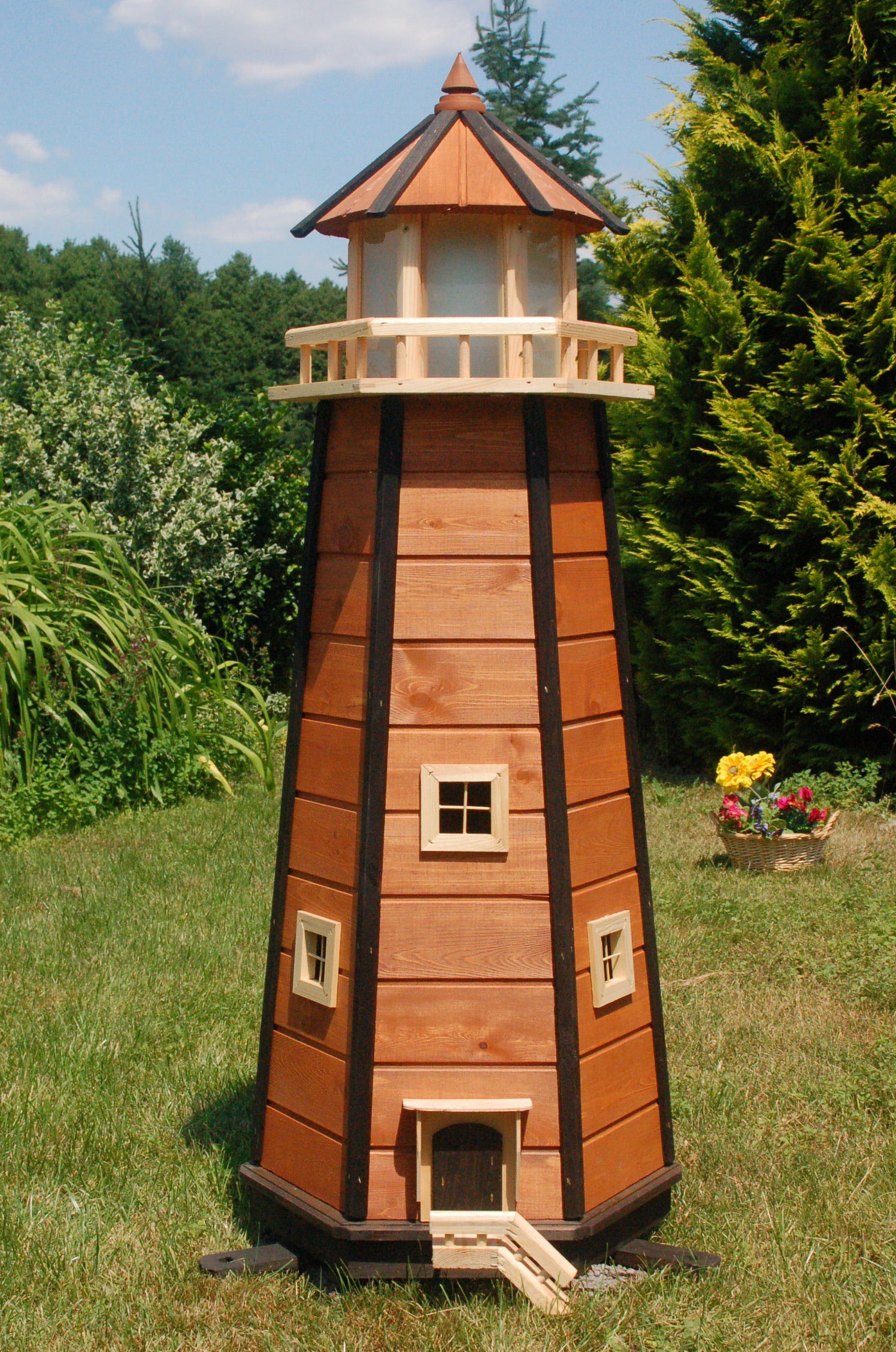 DSH DEKO SHOP HANNUSCH Gartenfigur Leuchtturm 1,40 m aus Holz mit Solarbeleuchtung