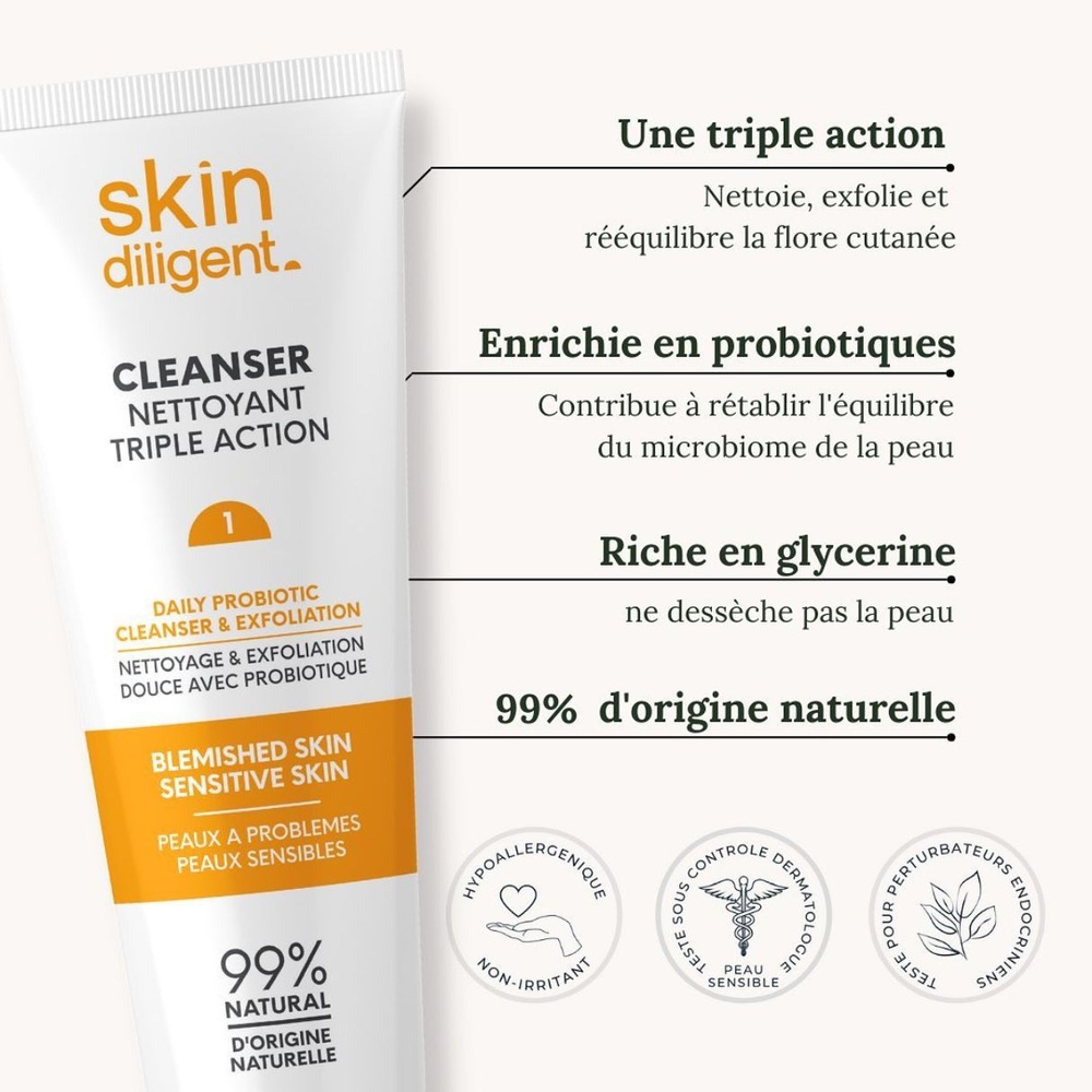 skin diligent Nettoyant Triple Action Nettoyant Exfoliant