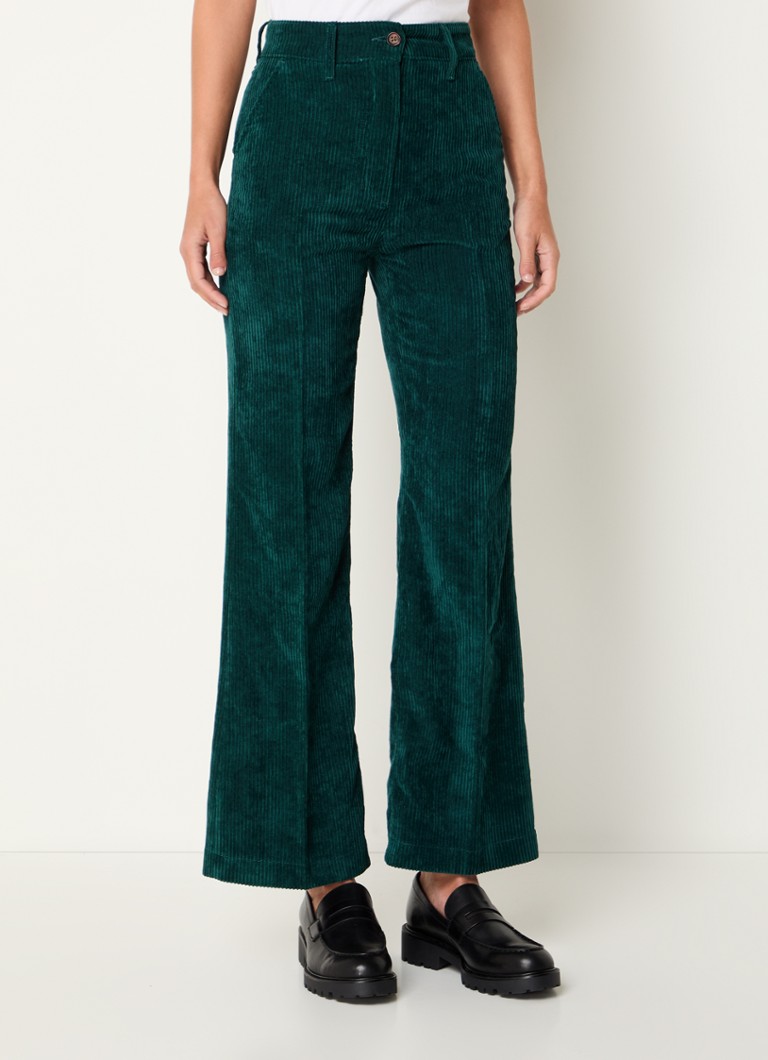 Pantaloni din catifea reiată cu talie înaltă, cu buzunare laterale și evazate pe picioare, creați de Gerard Darel Noémie.