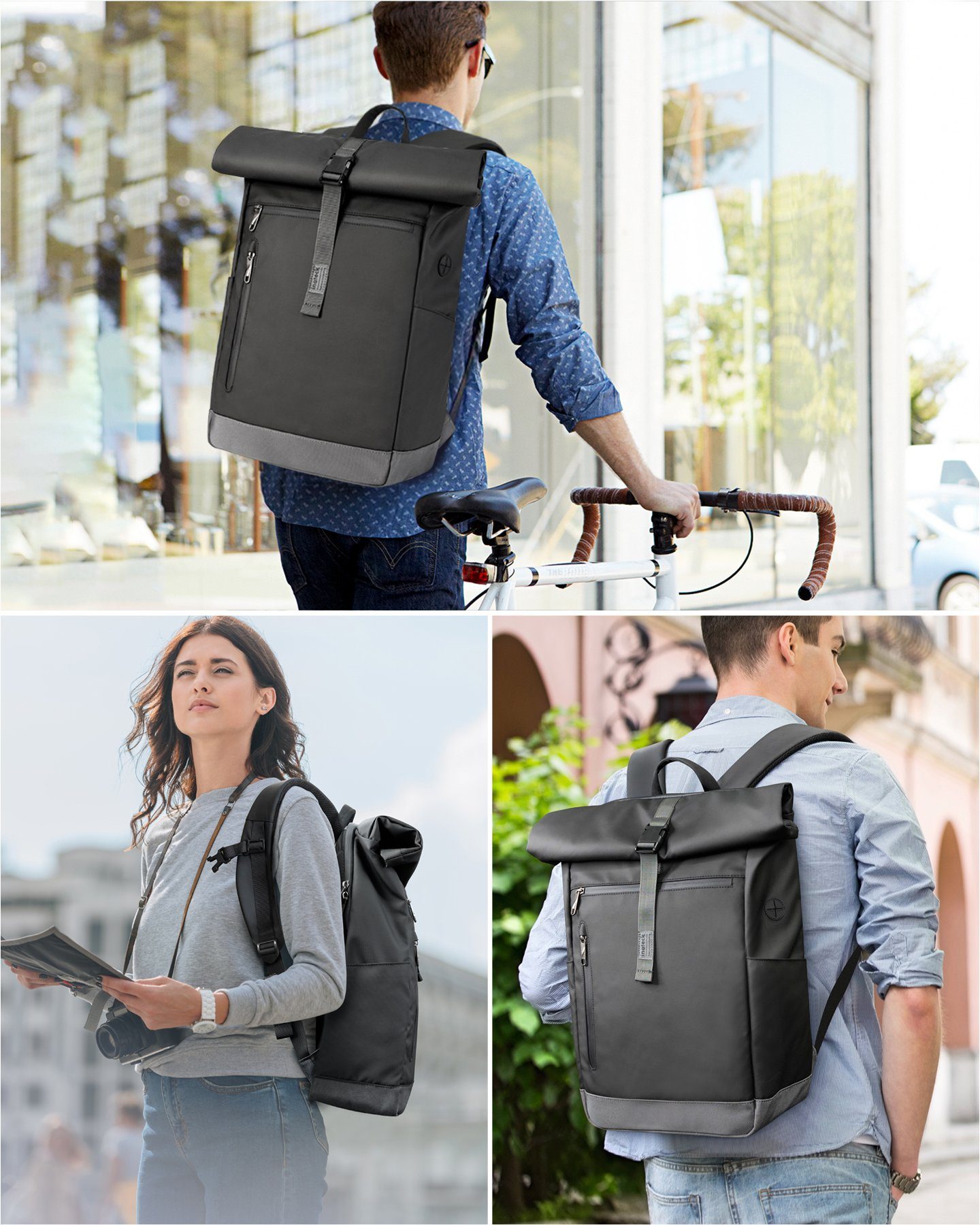 Inateck Laptoprucksack RollTop Rucksack Herren Damen 25L-30L Schulrucksack
