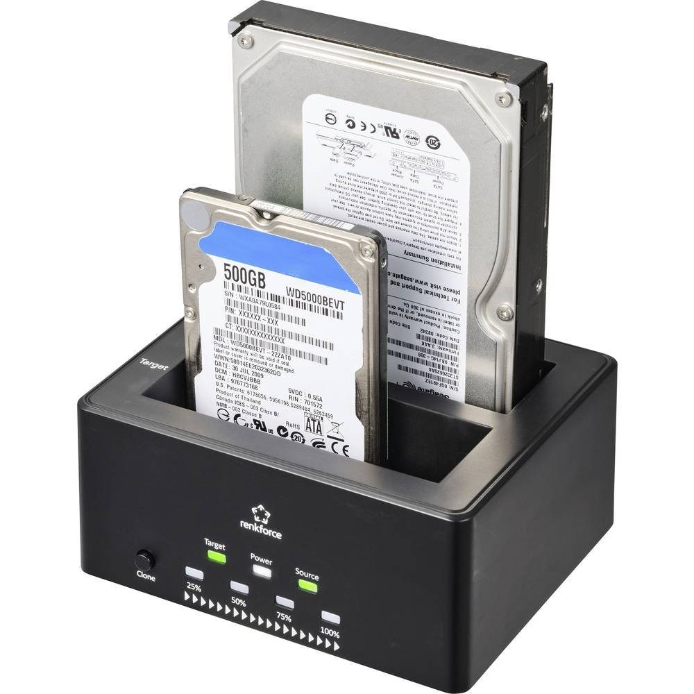 Renkforce Festplatten-Dockingstation USB 3 SATA 2-Port HDD-Dockingstation mit Cloning, mit Clone-Funktion, mit Erase-Funktion