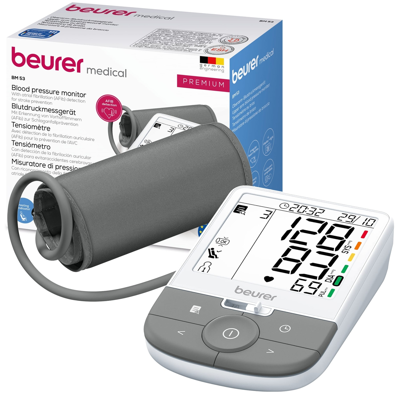 Beurer Oberarm-Blutdruckmessgerät BM 53-Vollautomatische Blutdruck- und Pulsmessung mit erweiterter Arrhythmieerkennung