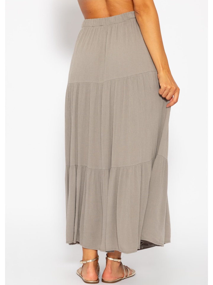 SASSYCLASSY Maxi Volantsrock in Crinkle-Optik in Taupe günstig kaufen