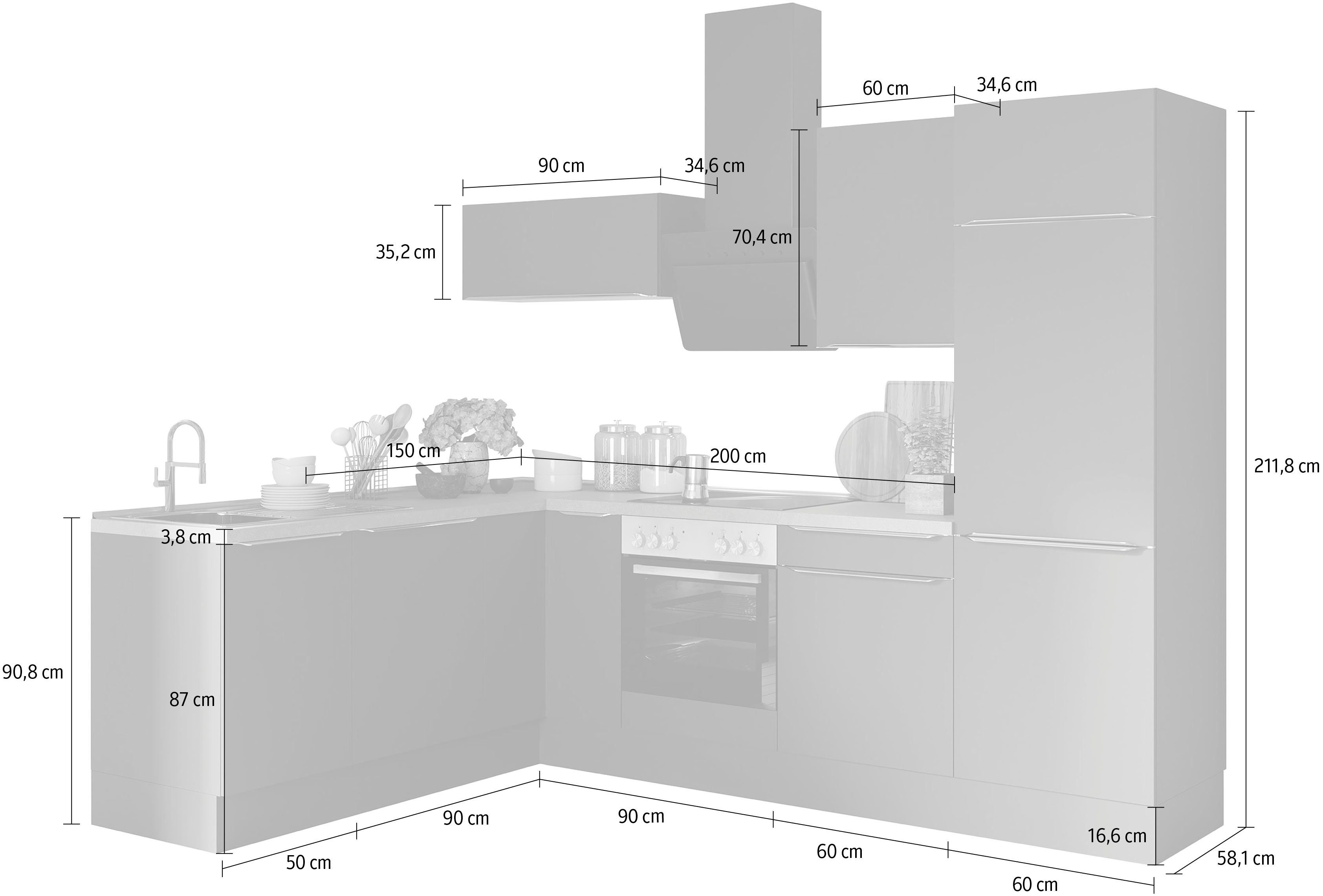 OPTIFIT Winkelküche Aken, ohne E-Geräte, Stellbreite 200 x 270 cm