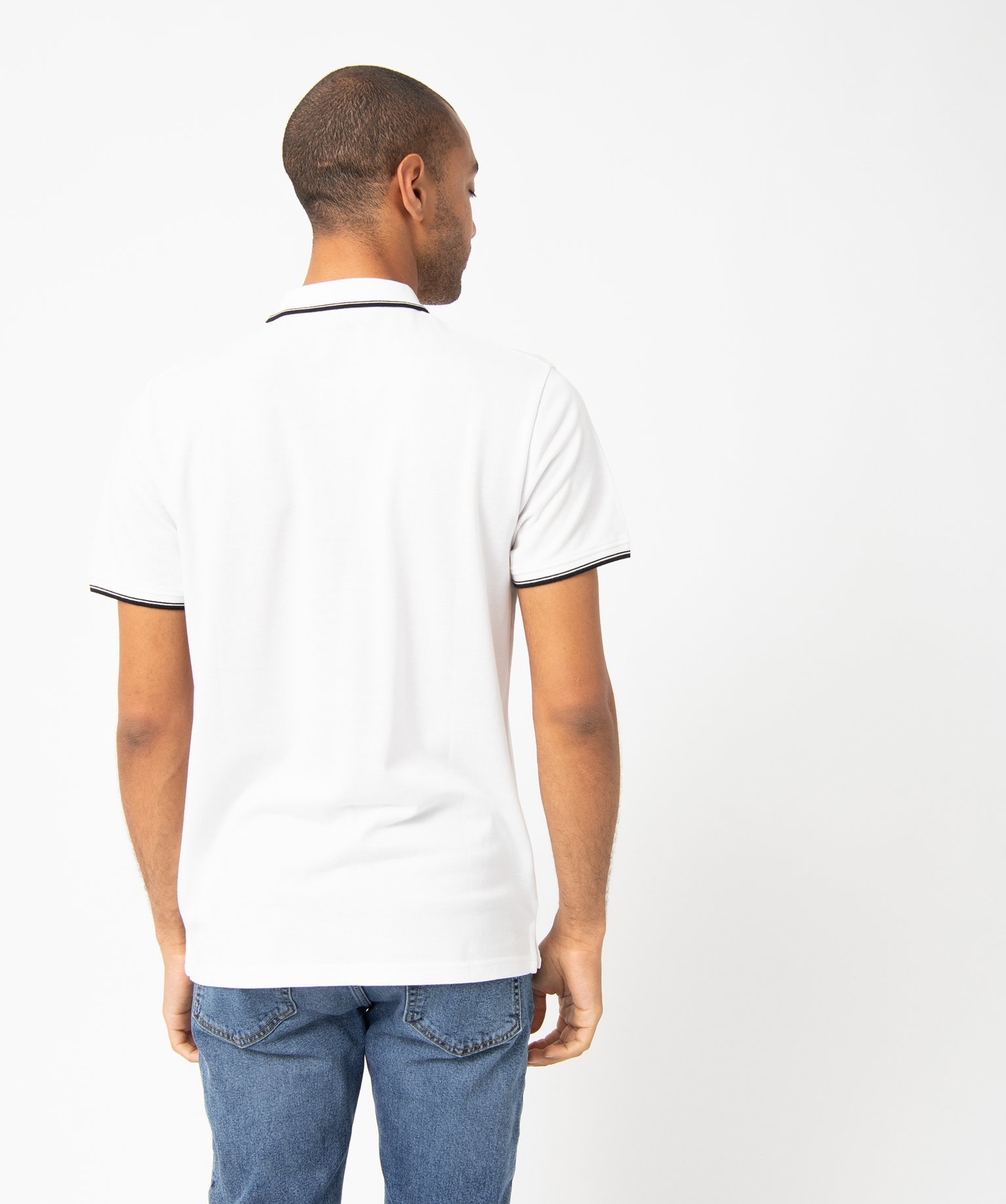 Polo homme à manches courtes et finitions contrastantes blanc | GEMO
