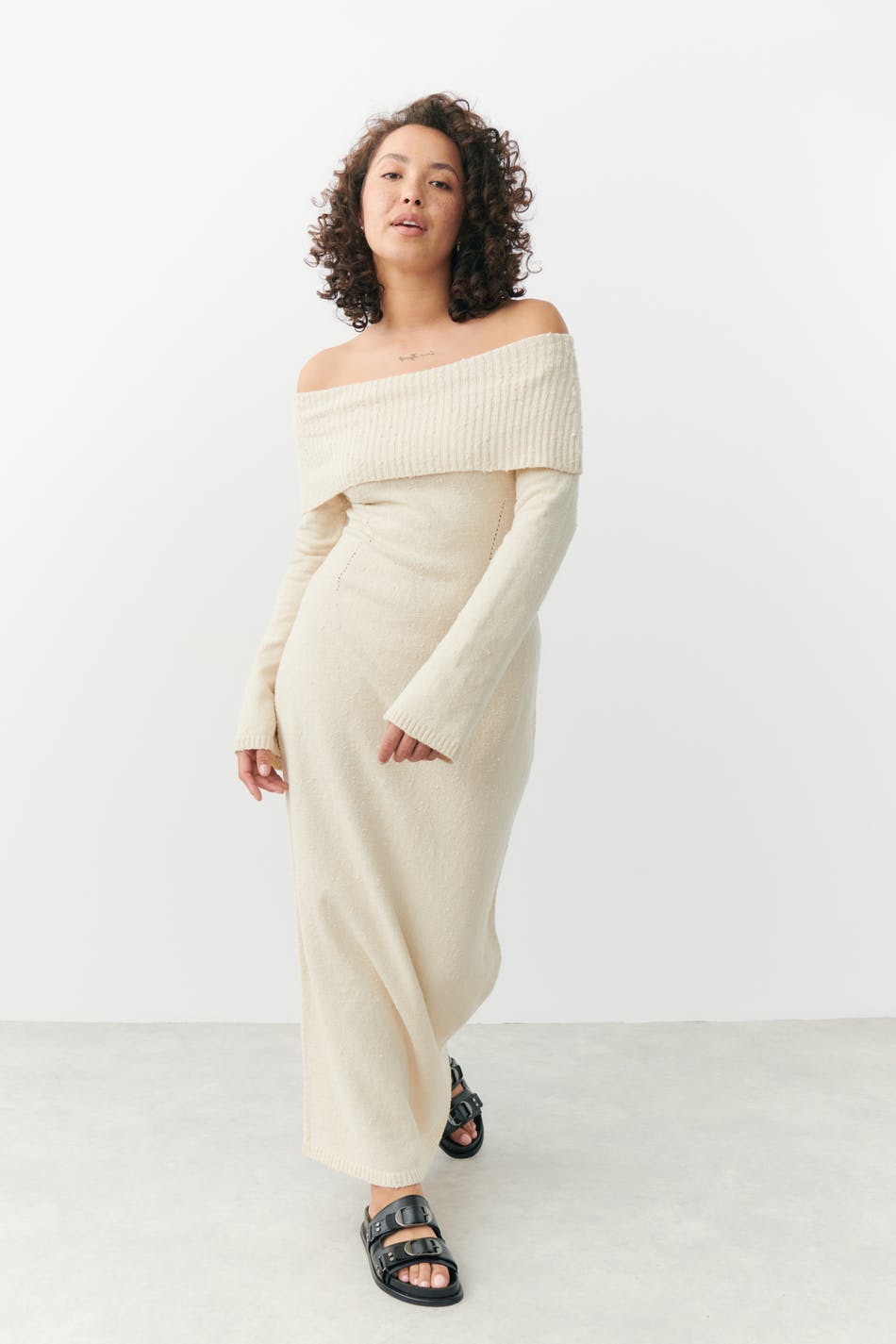 Knit off shoulder dress