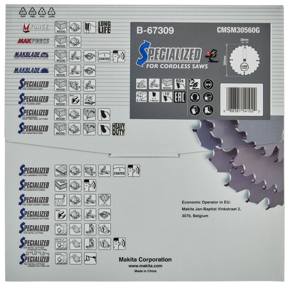 Makita Tilbehør B-67309 Træsavklinge Efficut 305 x 30 x 2,15 60T