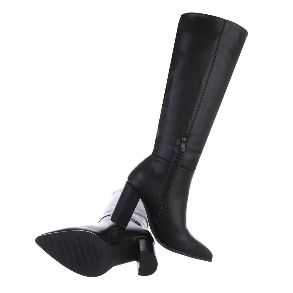Ital-Design Damen Elegant High-Heel-Stiefel Blockabsatz High-Heel Stiefel in Schwarz