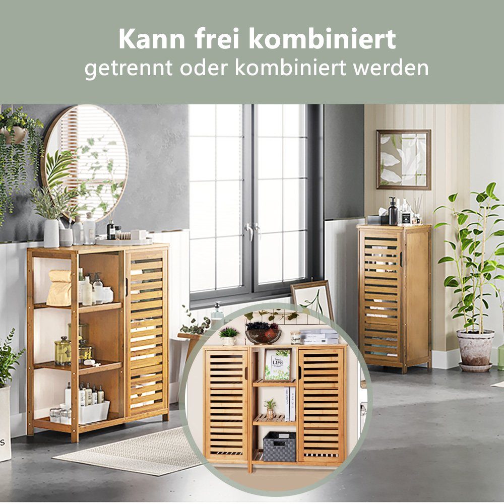 WAOHO Badkommode Badezimmerschrank aus Bambus, Aufbewahrungsschrank mit 9 Trennwänden
