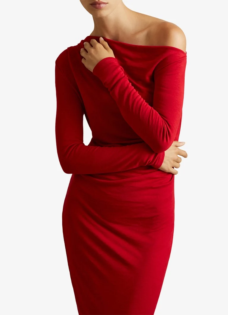 Reiss Becky midi haljina s jednim ramenom od džerseja