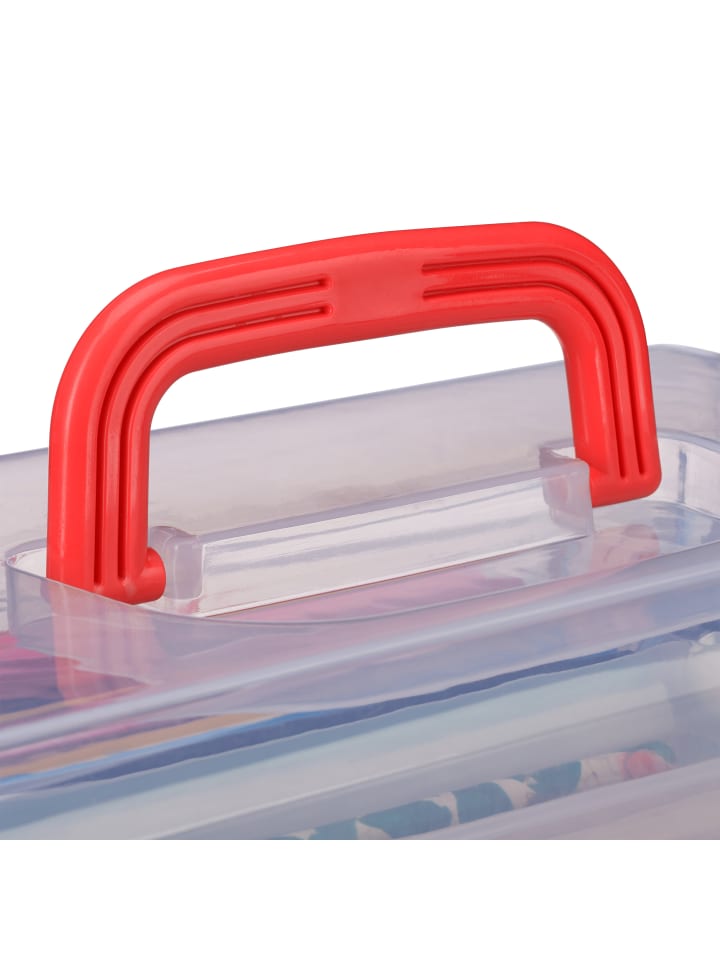 relaxdays Aufbewahrungsbox in Transparent/ Rot - (B)33 x (H)14 x (T)19,5 cm günstig kaufen onesize