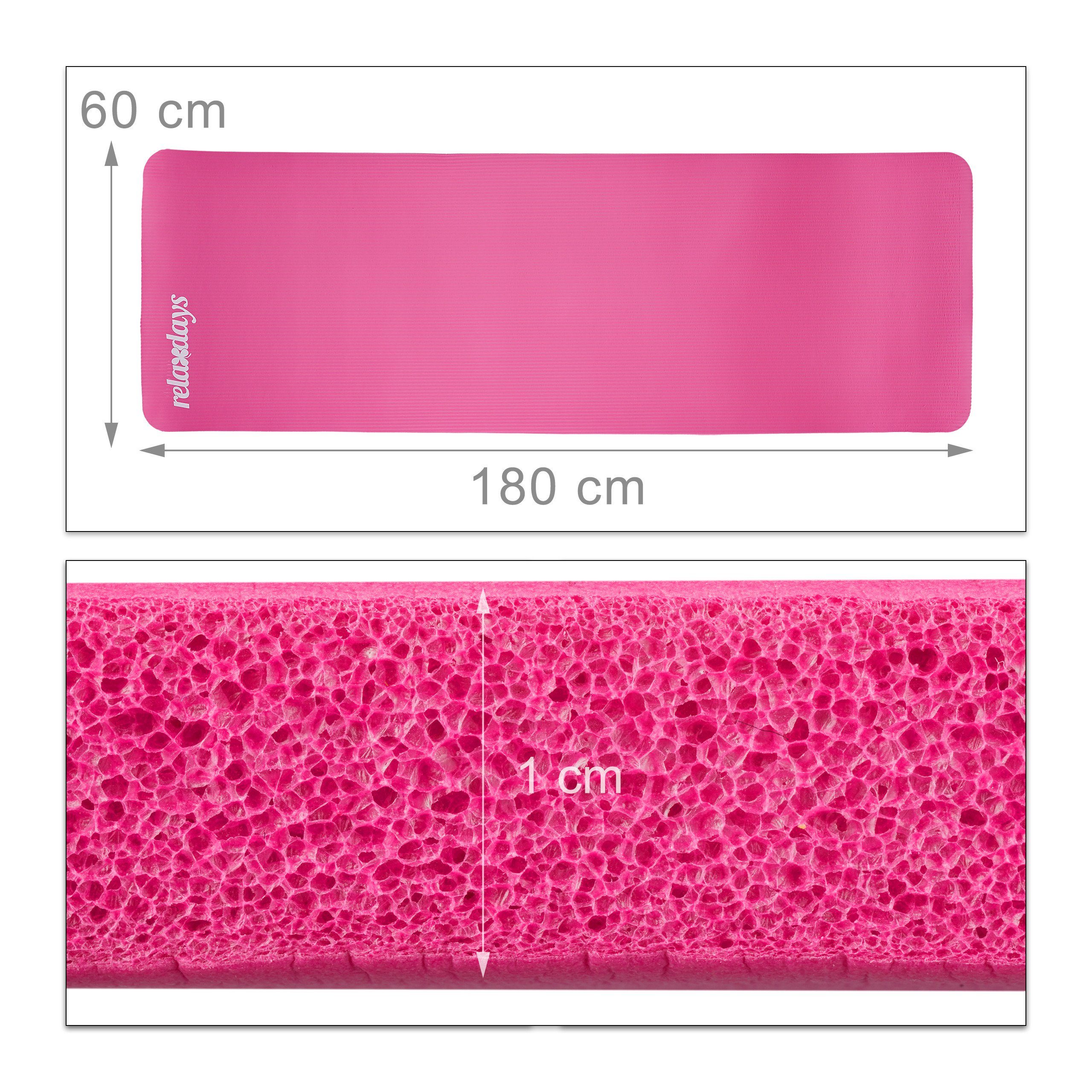 relaxdays Yogamatte Yogamatte 1 cm dick einfarbig, Pink