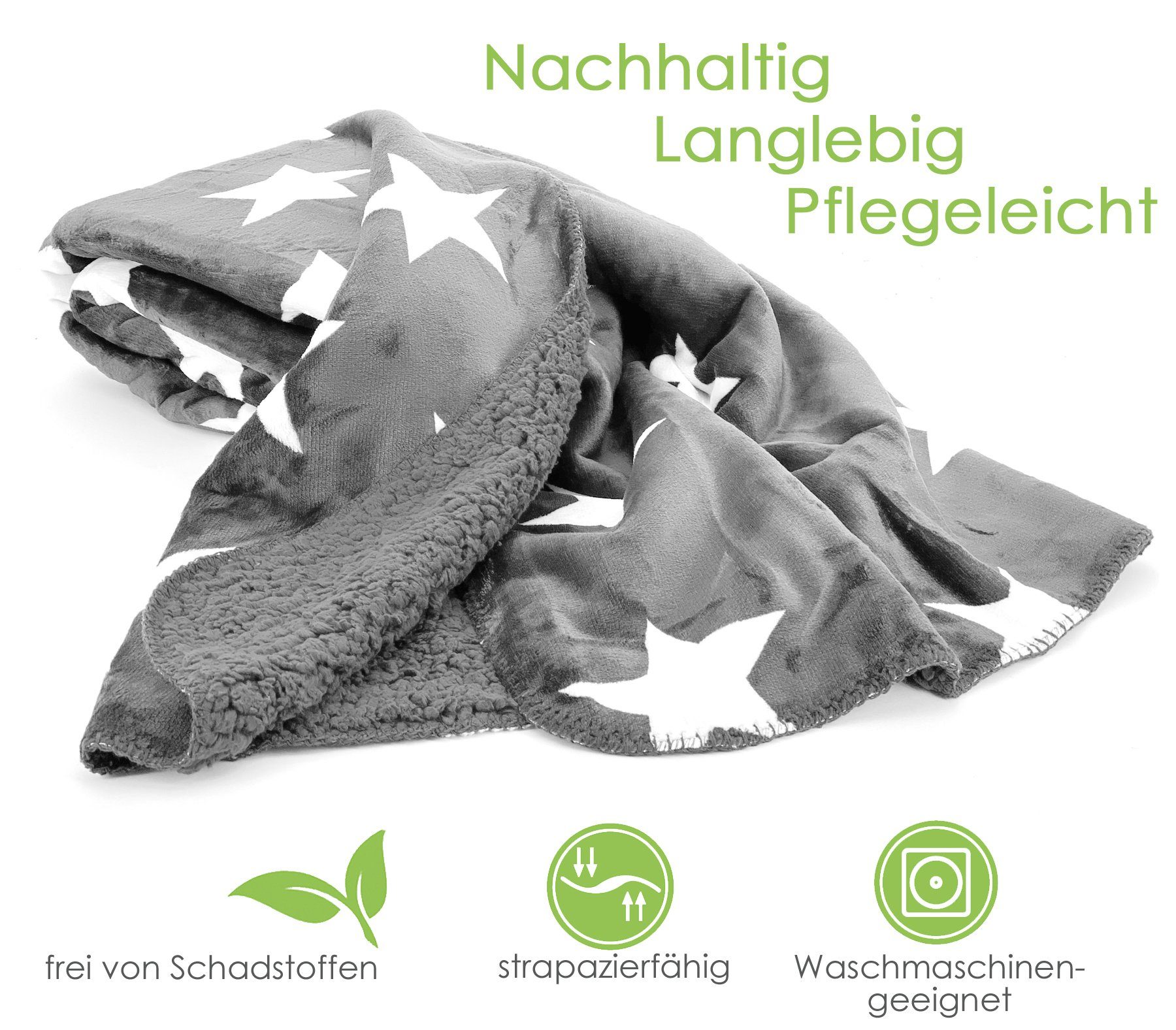 Wohndecke Dicke Soft Flanell Kuscheldecke Sterne Winterdecke, heimtexland, 150x200 I extra dick I warm I Sherpa Fell I kuschelig weich