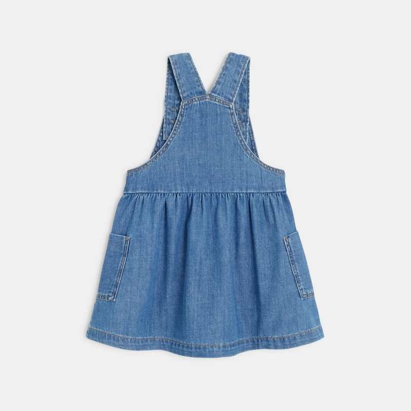 Robe salopette bébé fille denim brodée bleue Catimini