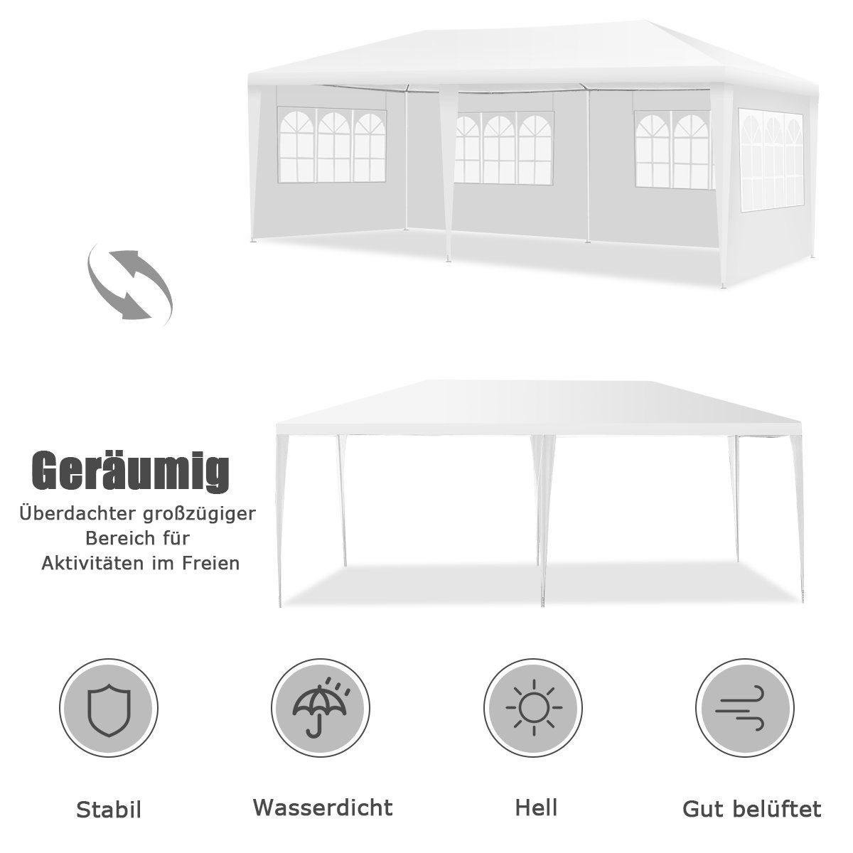 COSTWAY Pavillon Gartenzelt Partyzelt Gartenpavillon, mit 4 Seitenteilen, 3x6m inkl. Tragetasche