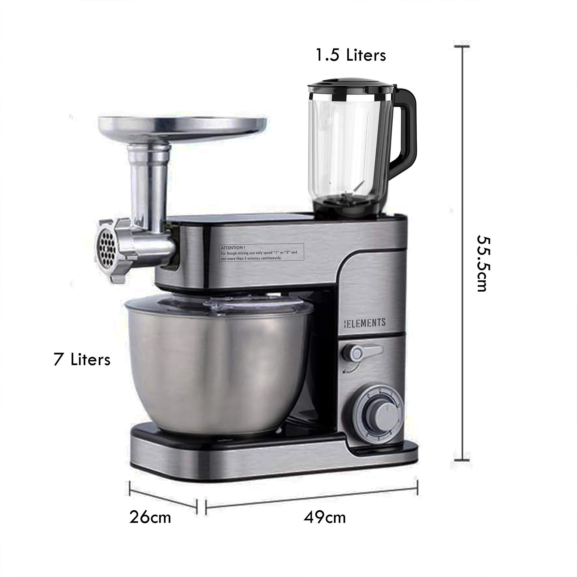 KB Elements Küchenmaschine ELK85LM, 2500,00 W, 7,00 l Schüssel, Fleischwolf, Teigmaschine, Crusher, Stand Mixer