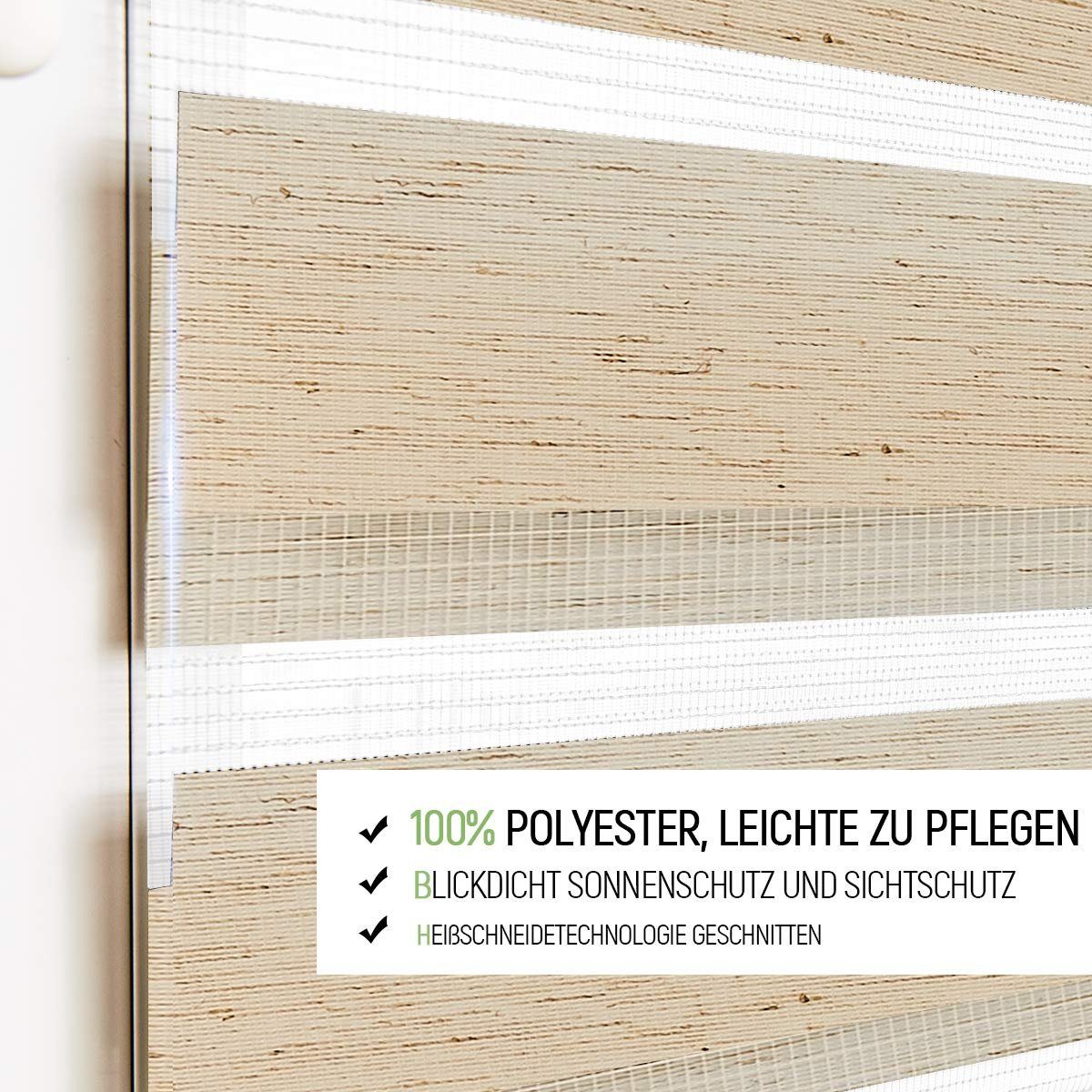 Doppelrollo Klemmfix ohne Bohre, OUBO, verdunkelnd, Fensterrollo Seitenzugrollo Blickdicht, Für Fenster und Tür mit Klämmträger lichtdurchlässig verdunkelnd