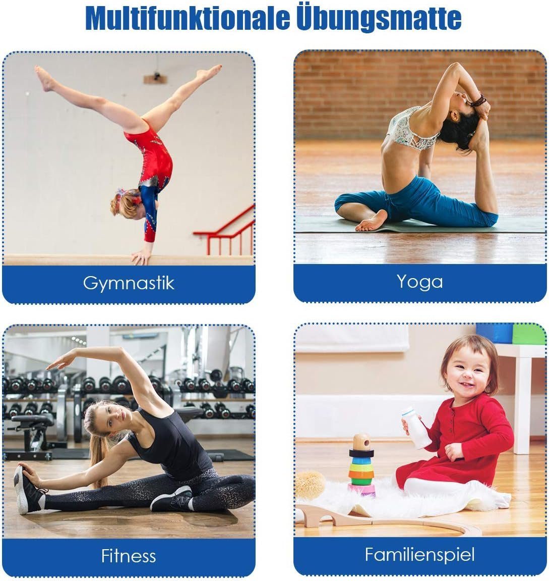 KOMFOTTEU Weichbodenmatte Yogamatte, klappbar, 180x60x4cm
