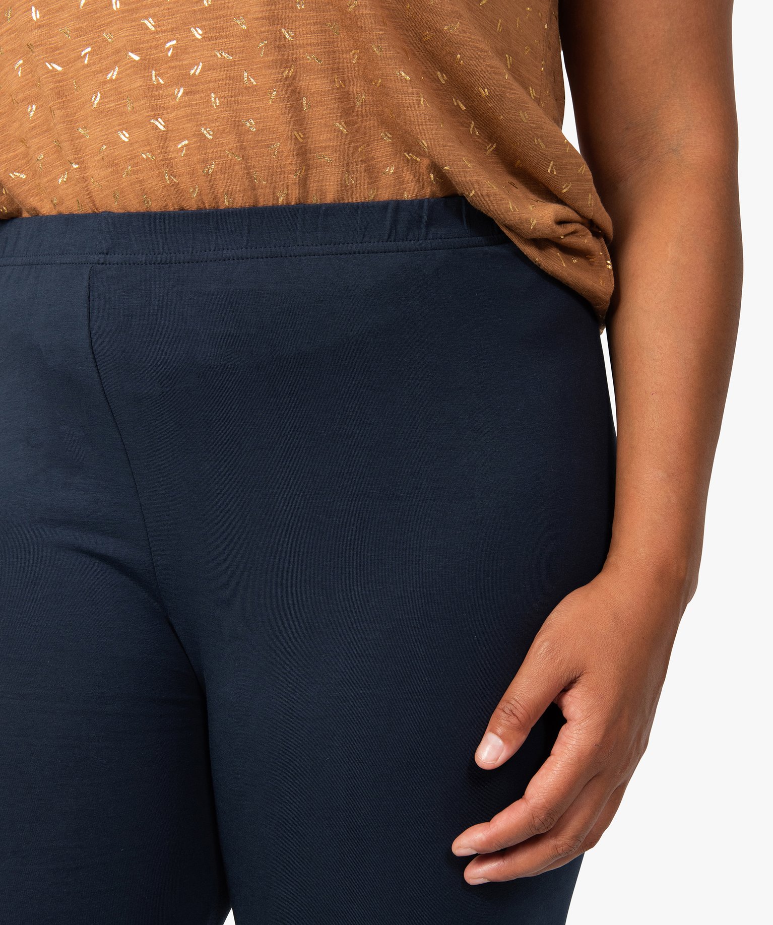 Pantacourt femme grande taille en maille unie et taille éla... marine | GEMO