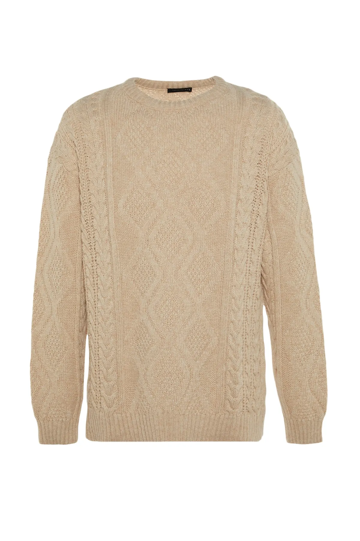 Trendyol Collection  Stone Unisex Oversize Wide Fit Rundhalspullover mit geflochtenem Haar TMNAW23KZ00280