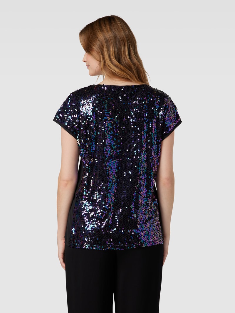 T-Shirt mit Allover-Paillettenbesatz in schwarz