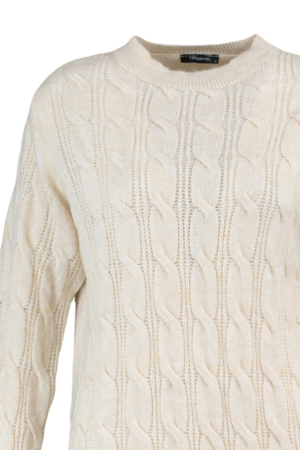 Trendyol Collection  Beige gestricktes, detailliertes Strickkleid aus Wolle TWOAW23EL00829