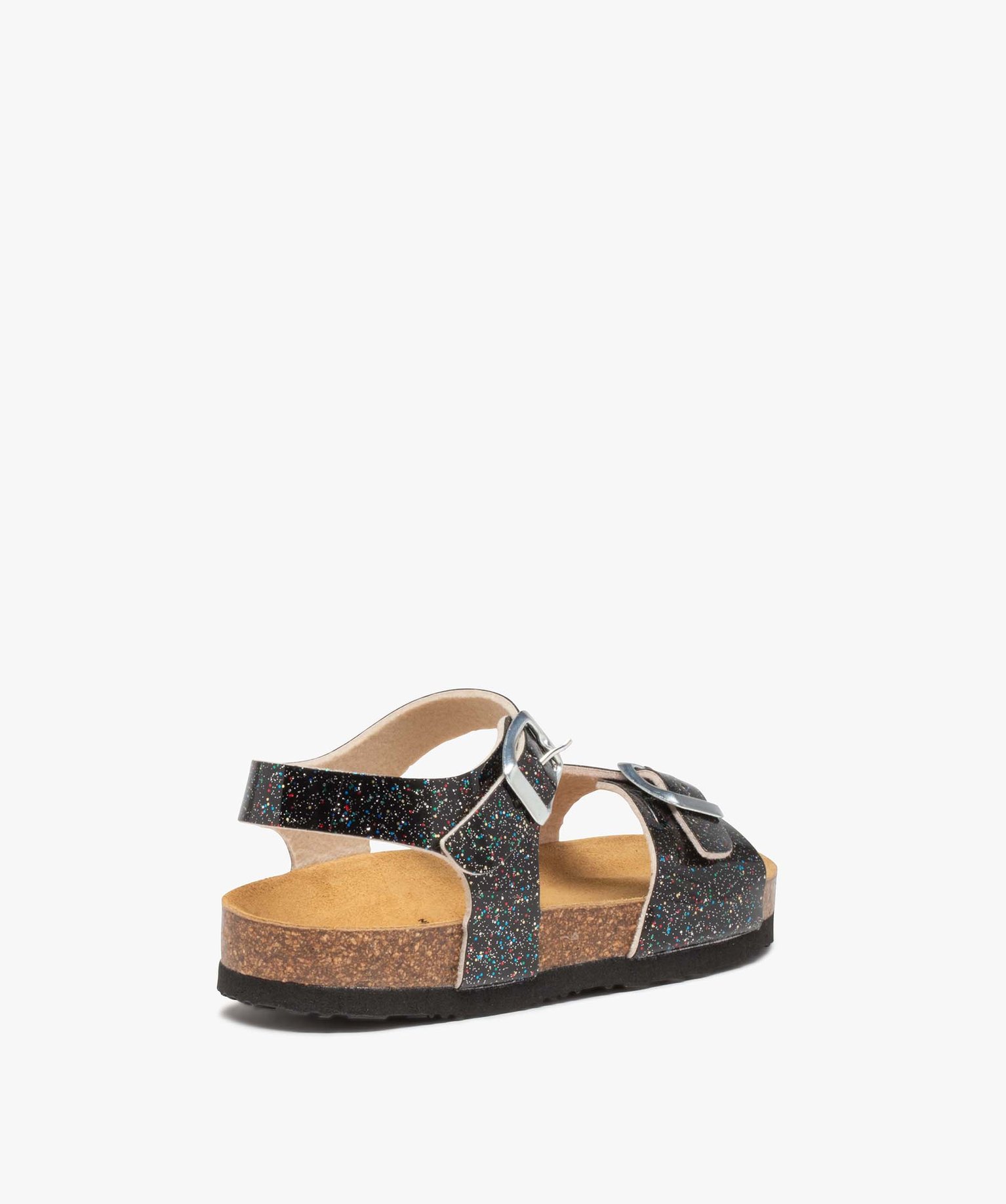 Sandales fille à brides imprimées et semelle liège noir | GEMO