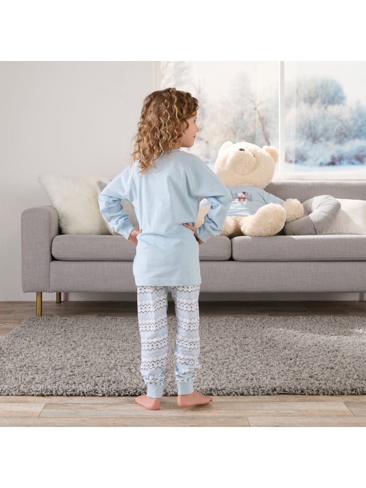 Erwin Müller Single-Jersey Kinder-Schlafanzug in eisblau günstig kaufen