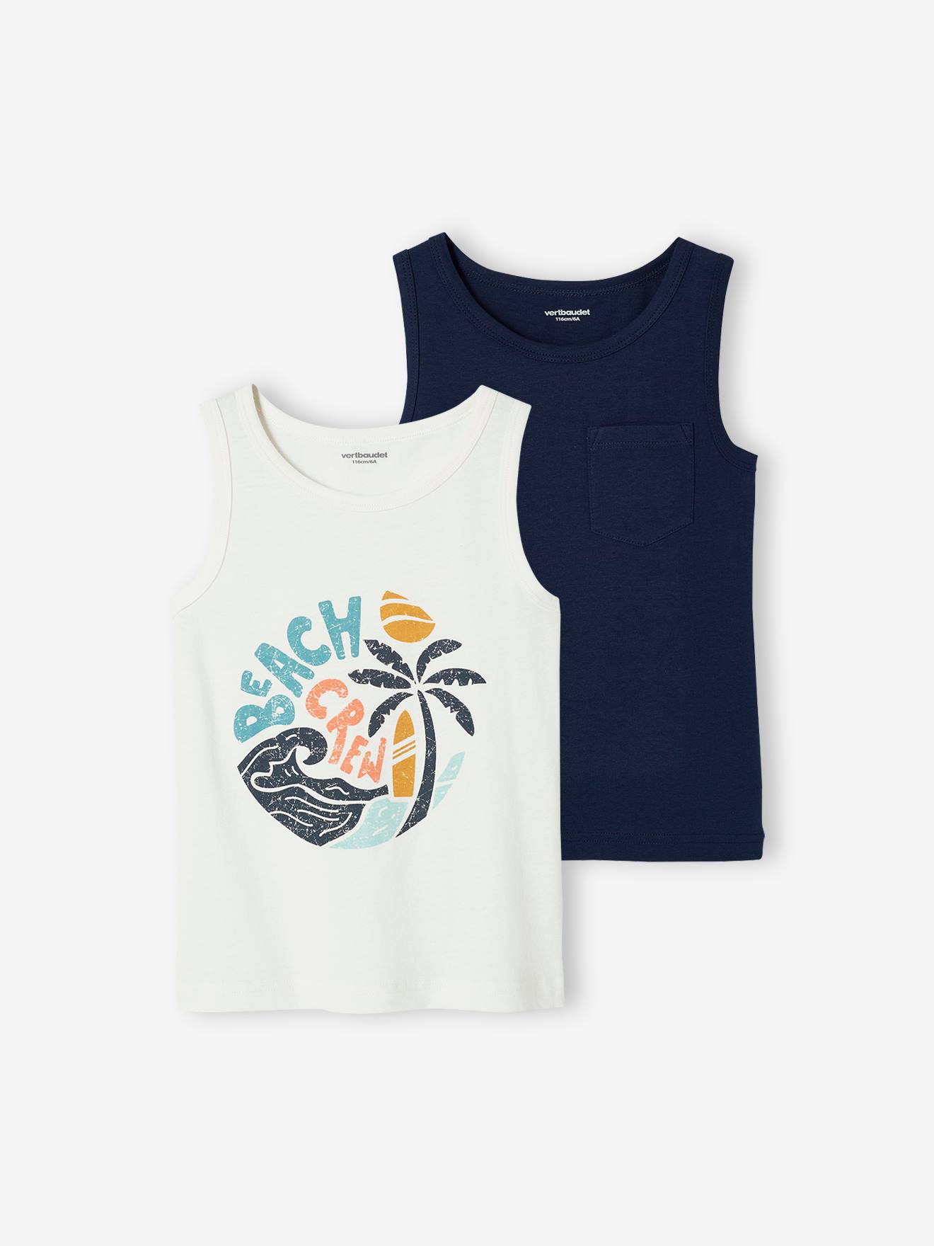 Lot de 2 débardeurs garçon thème palmier lot bleu
