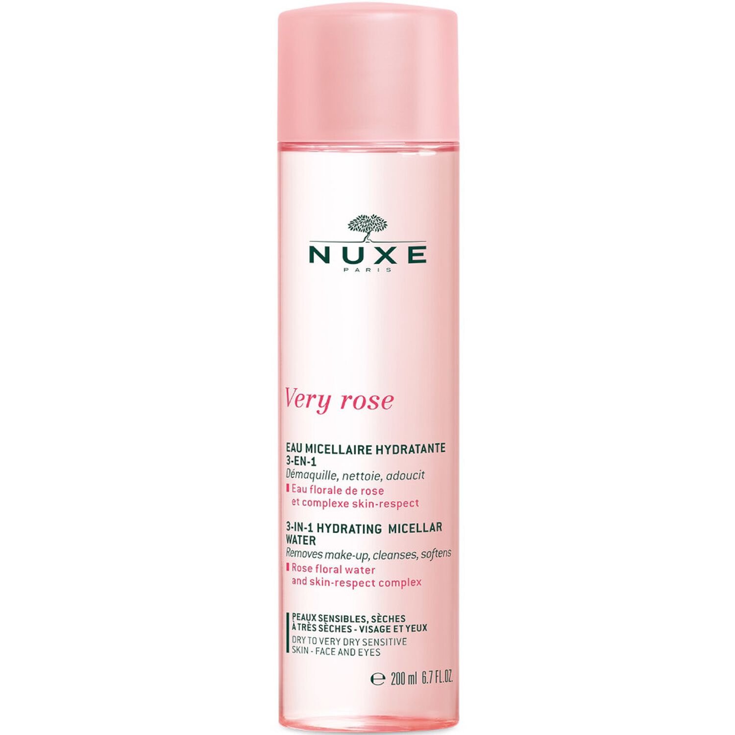 Nuxe Eau Micellaire Hydratante 3-en-1 Very Rose - Peaux sensibles, sèches à très sèches - 200ml