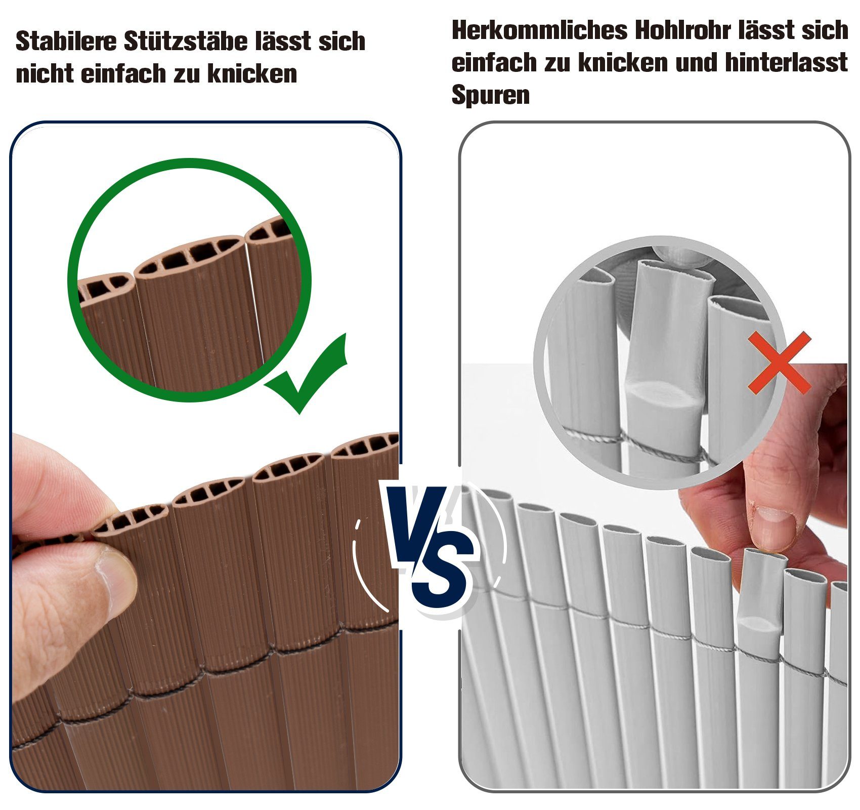 Homewit Balkonsichtschutz PVC Sichtschutzmatte mit Bindern Windschutz Wasserdicht ohne Bohren Doppelte Verstärkung Innen (Schwarz/Braun/Naturholzfarben)