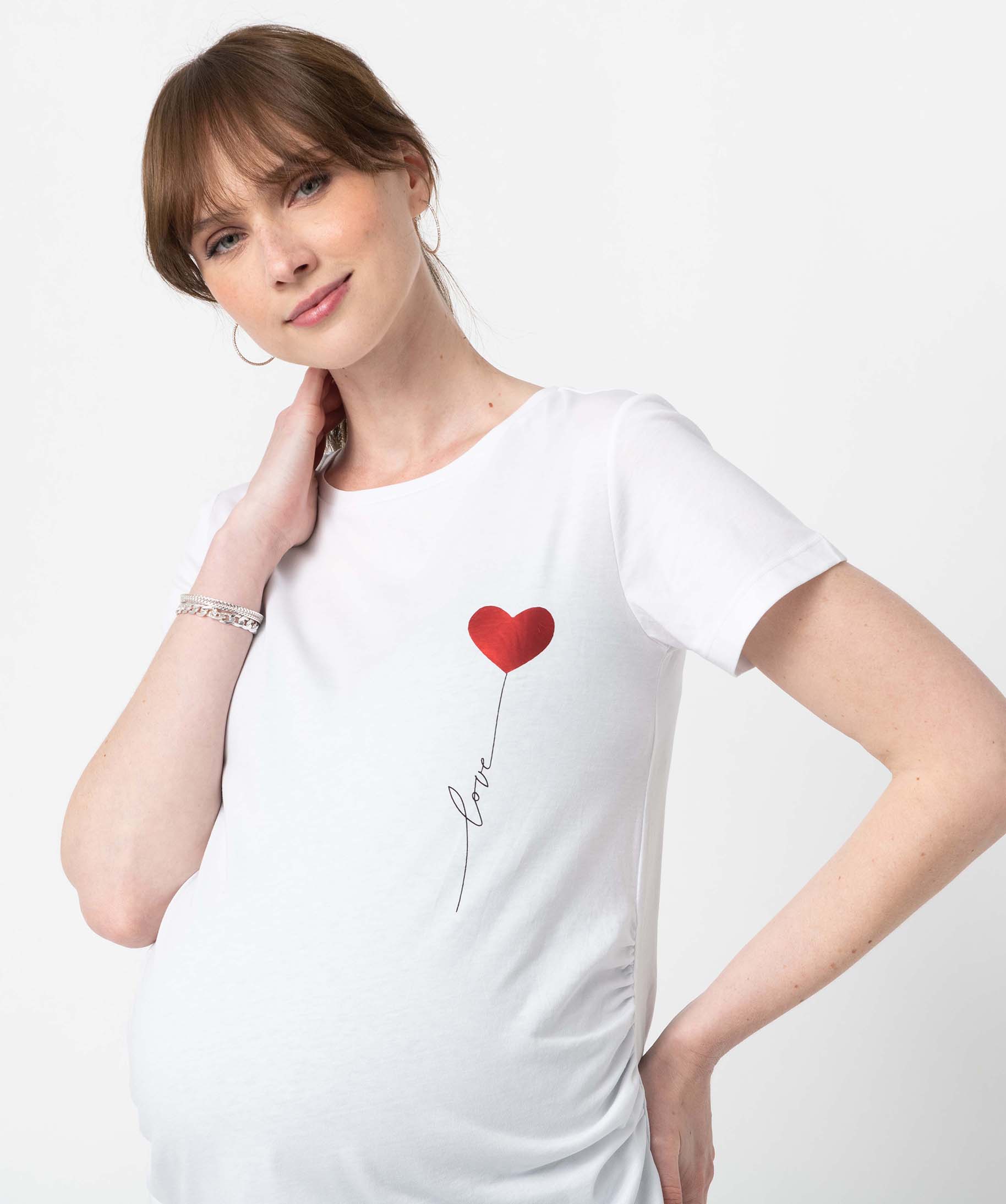 Tee-shirt de grossesse avec motif cur blanc | GEMO