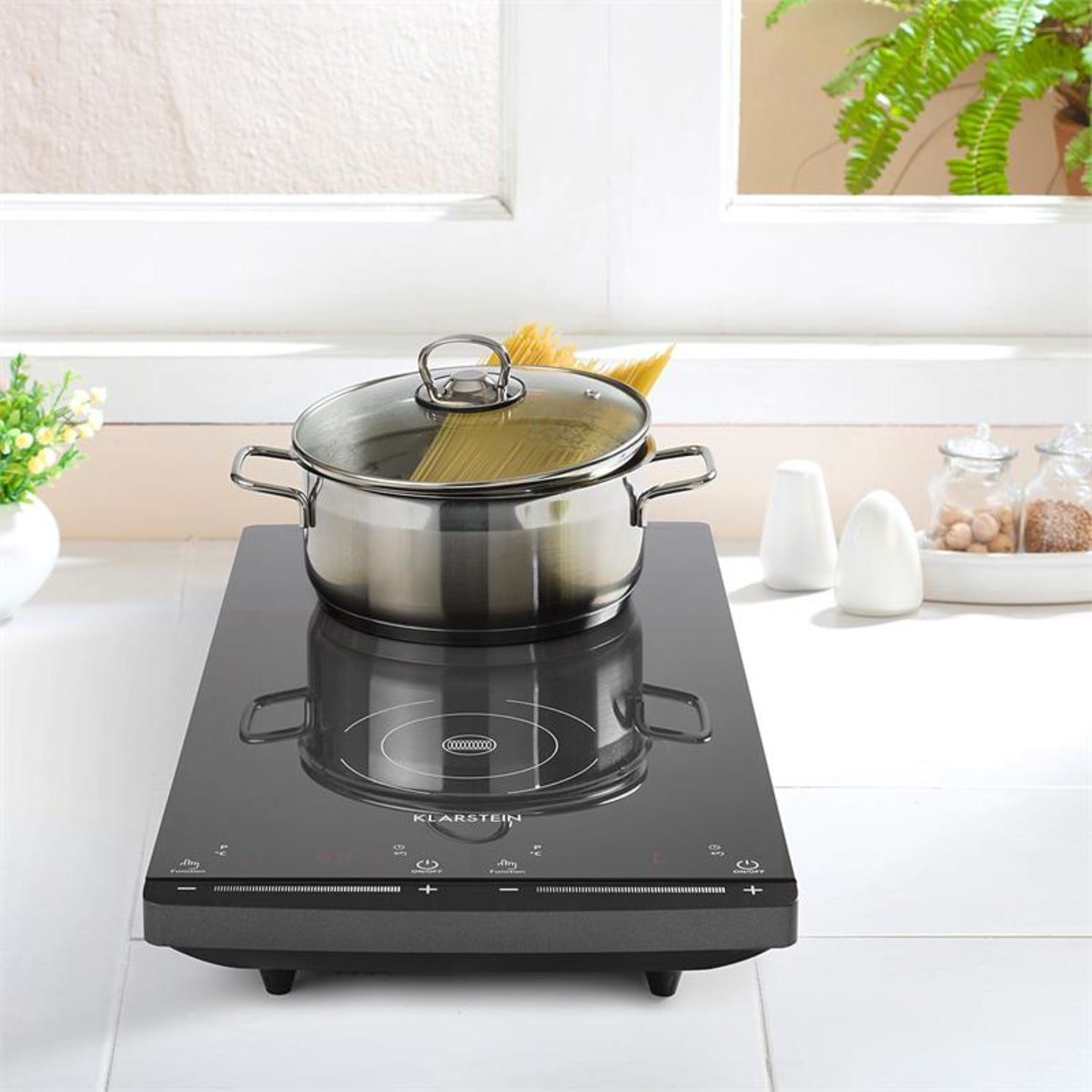 Klarstein Induktions-Kochfeld VariCook Slim Induktionskochfeld 2 Kochplatten 2900W 60-240 °C schwarz CP3-Varicook-Slim-Do, Doppel Induktionskochplatte 2 Kochfelder Platten Camping mobil