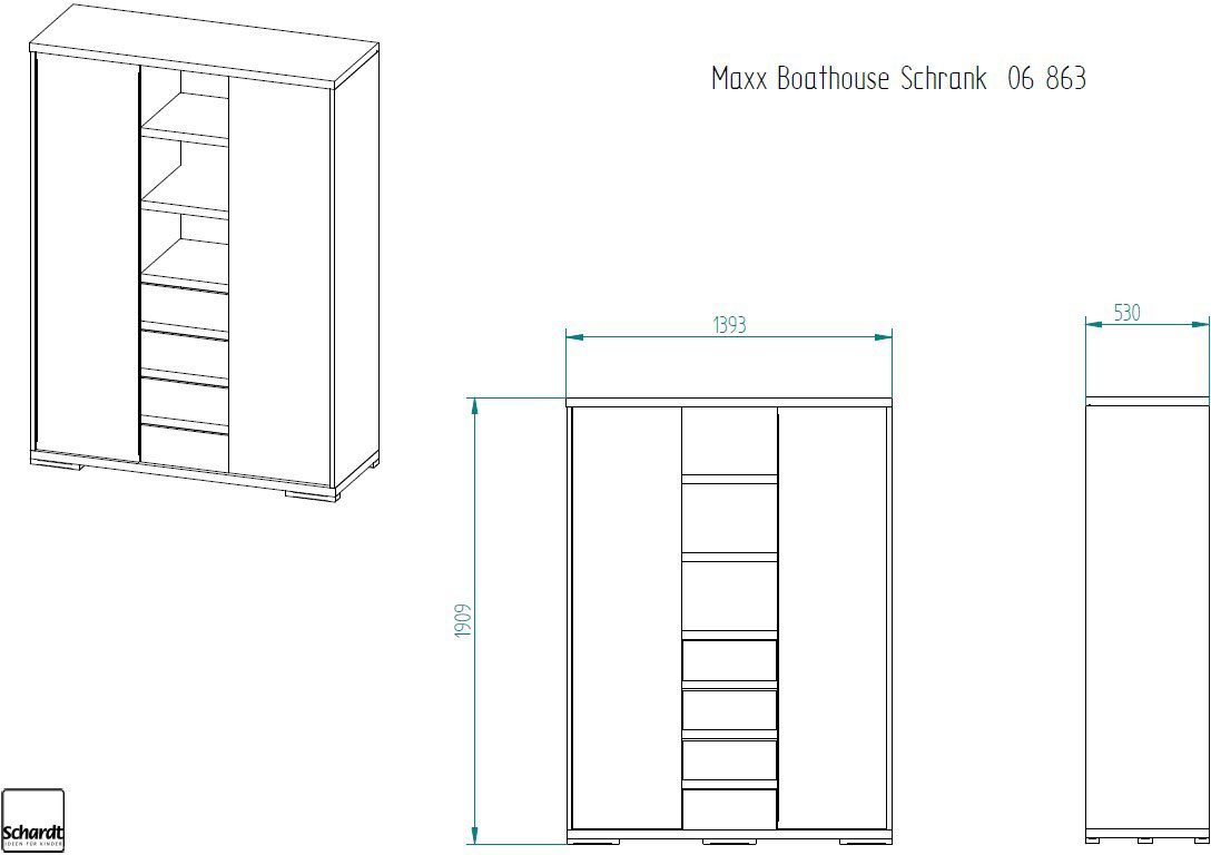 Schardt Kinderkleiderschrank Maxx Boathouse mit Mittelregal; Made in Germany