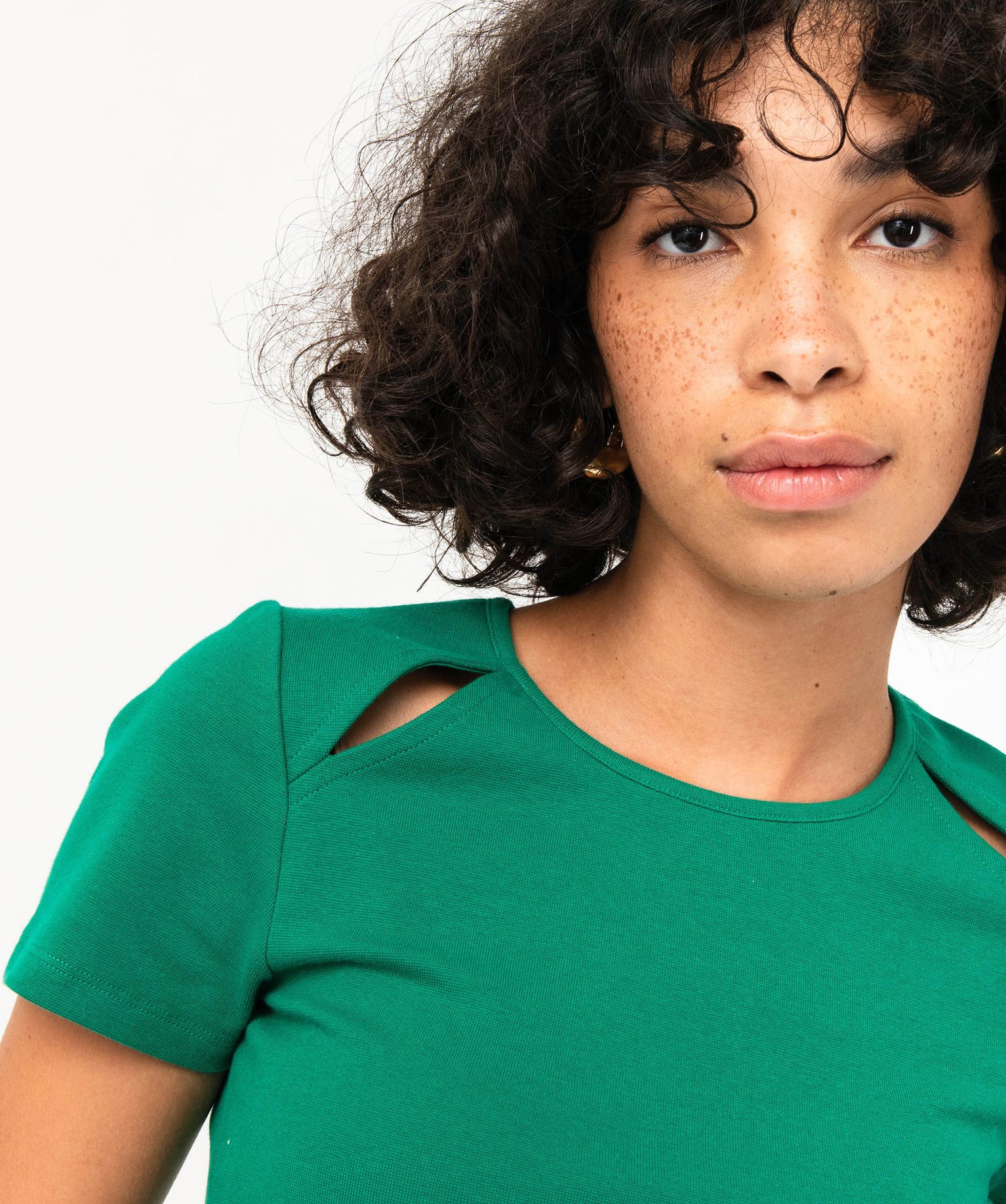 Tee-shirt à manches courtes et col rond coupe courte femme vert | GEMO