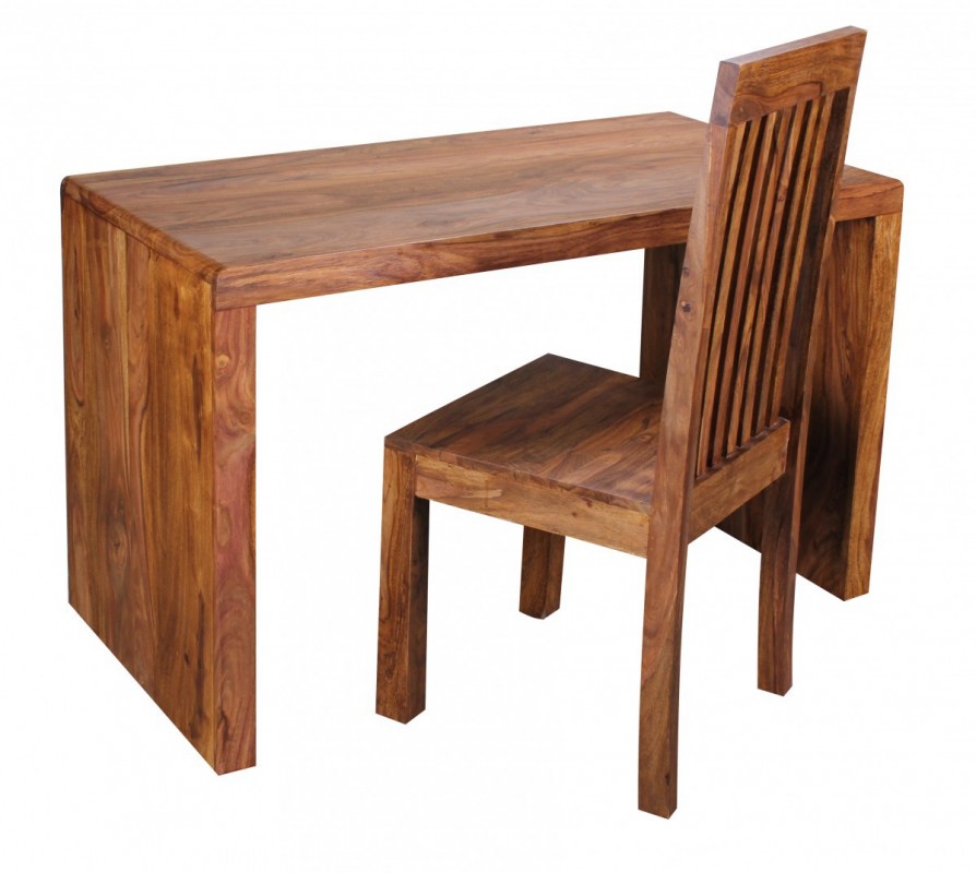 Wohnling Design Natur Sheesham Massivholz Schreibtisch 120 x 60 x 76 cm