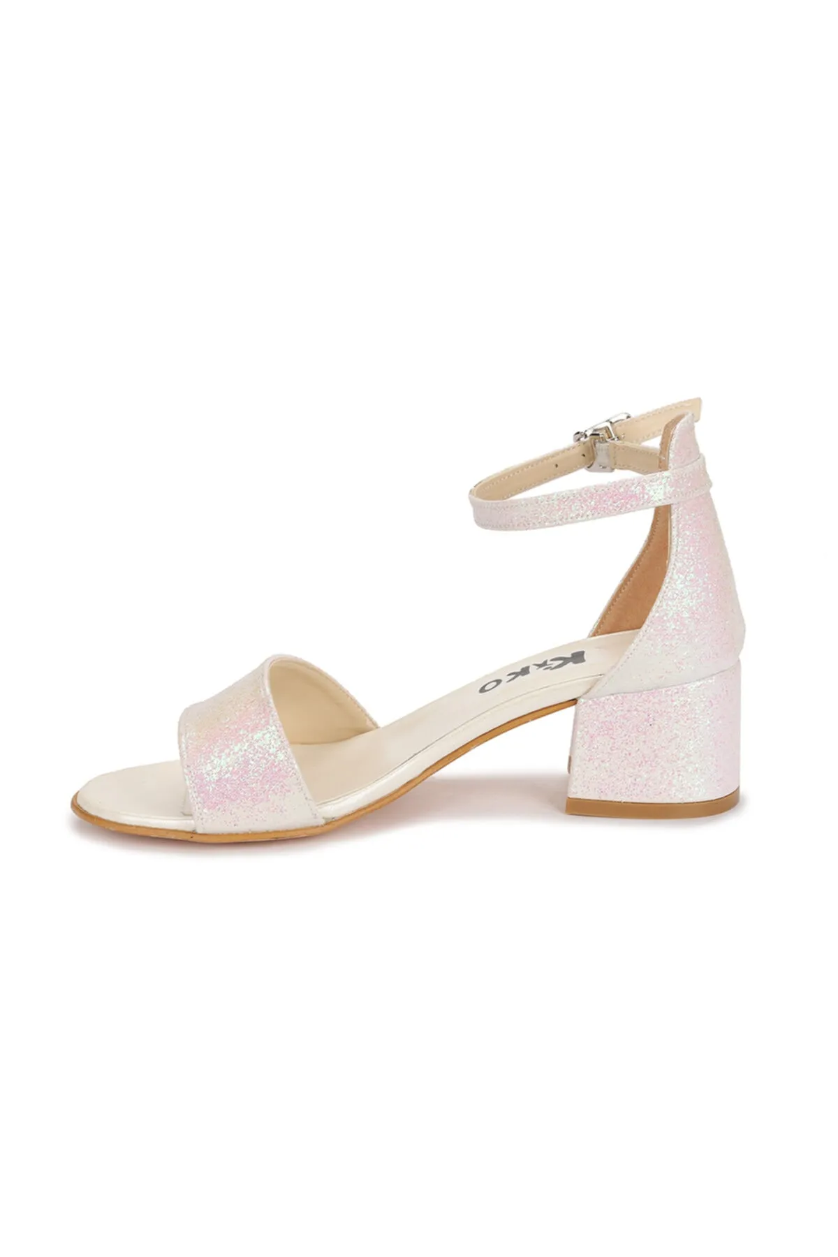 Kiko Kids  Mädchen-Sandalen „Sedef“ für Abendkleider, sandfarben, silbrig, 3 cm, Absatzsandalen mit Knöchelriemen (verstellbar)