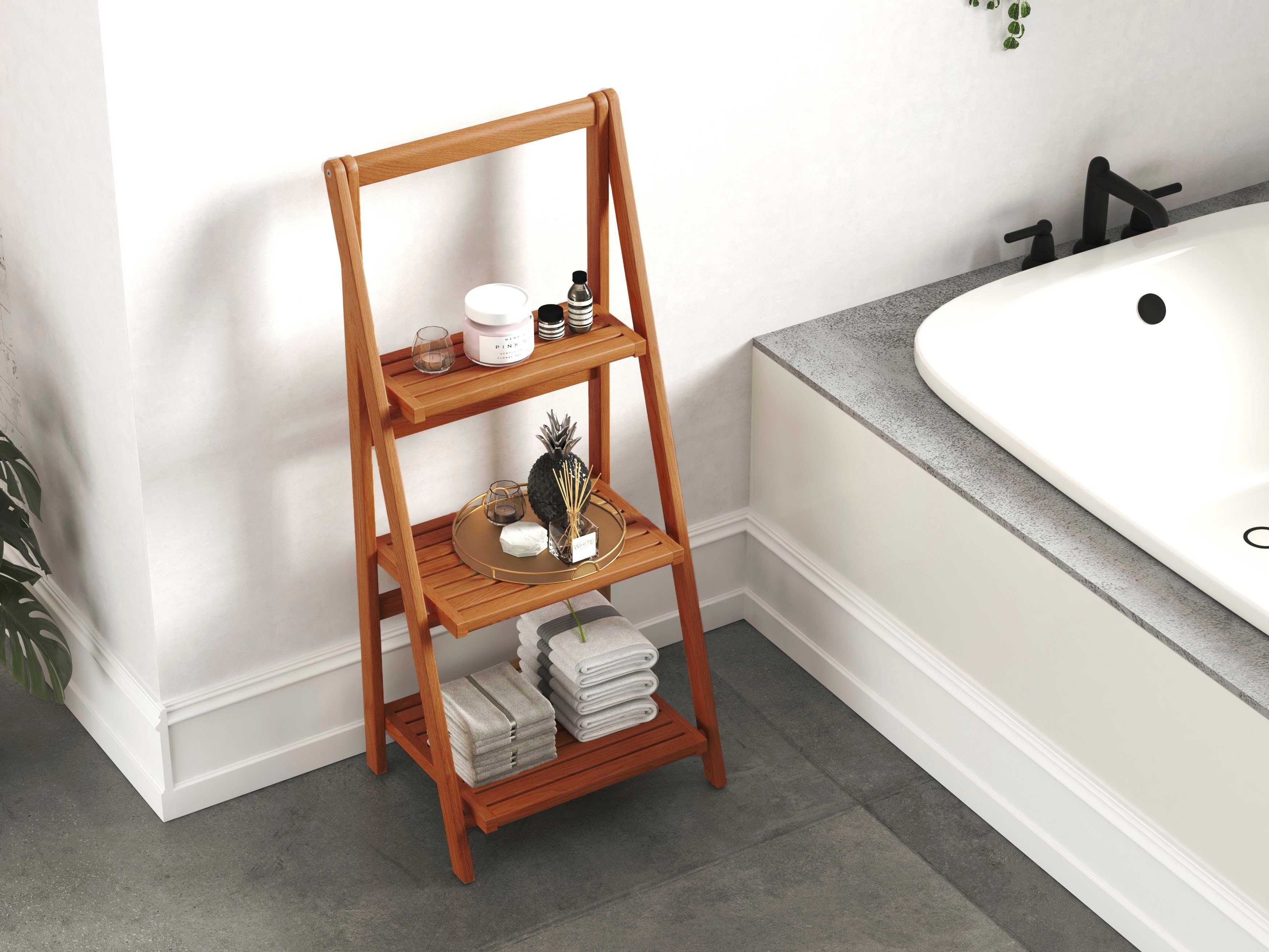 Destiny Ablageregal SPA & LIVING, Standregal mit 3 Ablagefächer, 46x34 x 34 x 103 cm Teak