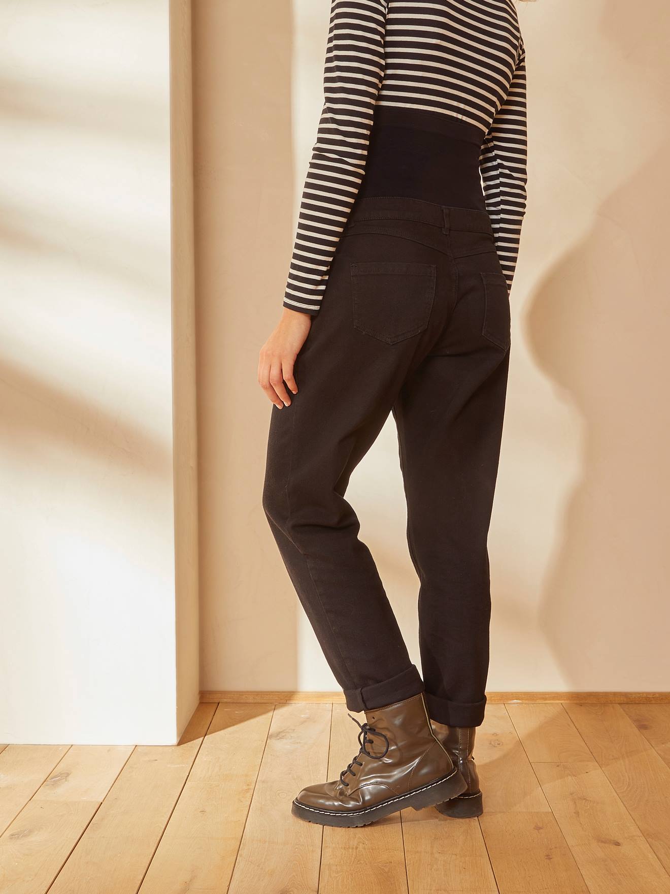 Jean mom de grossesse bandeau sans couture gris