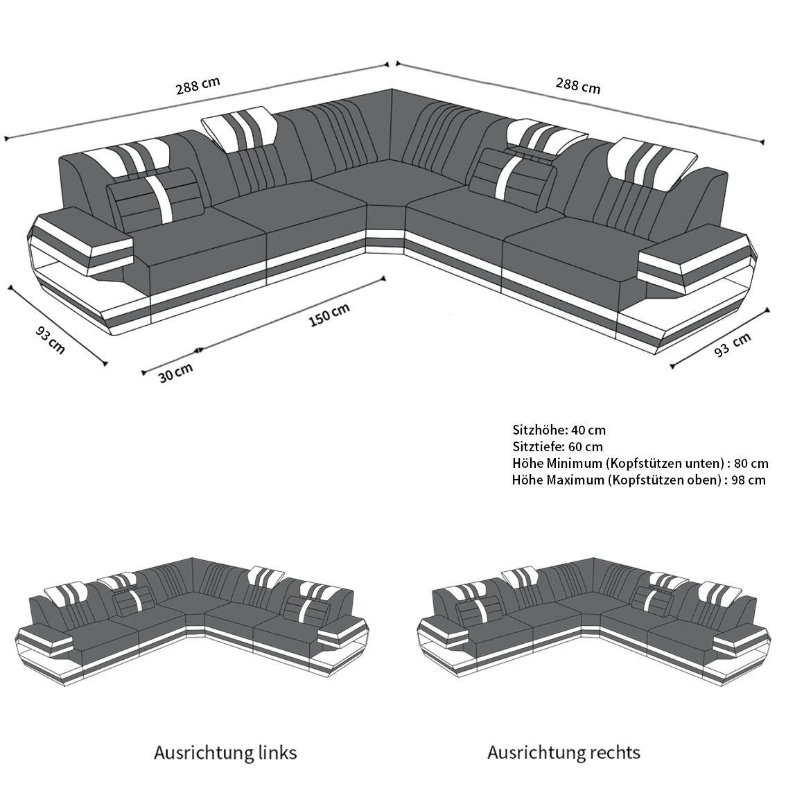 Sofa Dreams Ecksofa Ledercouch Sofa Leder Ragusa L Form Ledersofa, Couch, mit LED, Designersofa