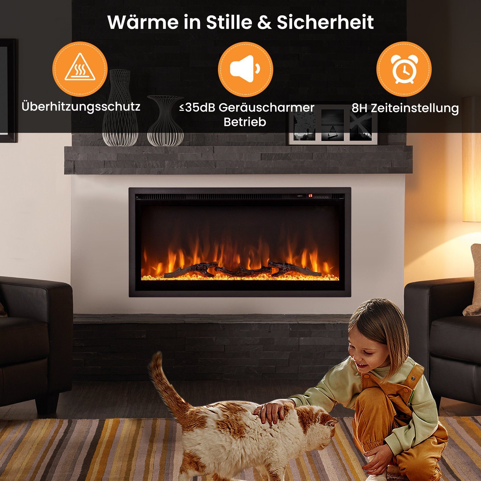 COSTWAY Elektrokamin, 750W/1500W, für 36